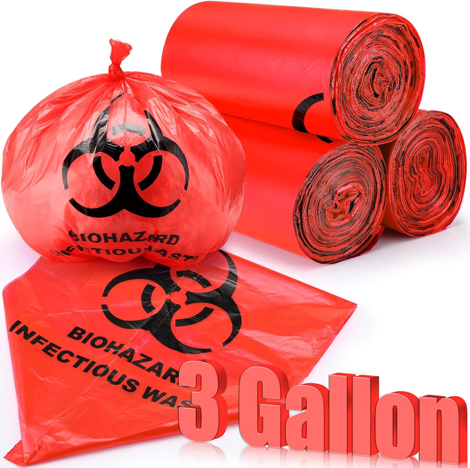 Geiserailie 200 Pack 3 Gallon Biohazard Waste Bags 14.5x19 Red with Hazard Symbol - Durable Infectious Waste Liners for Hospitals & Labs