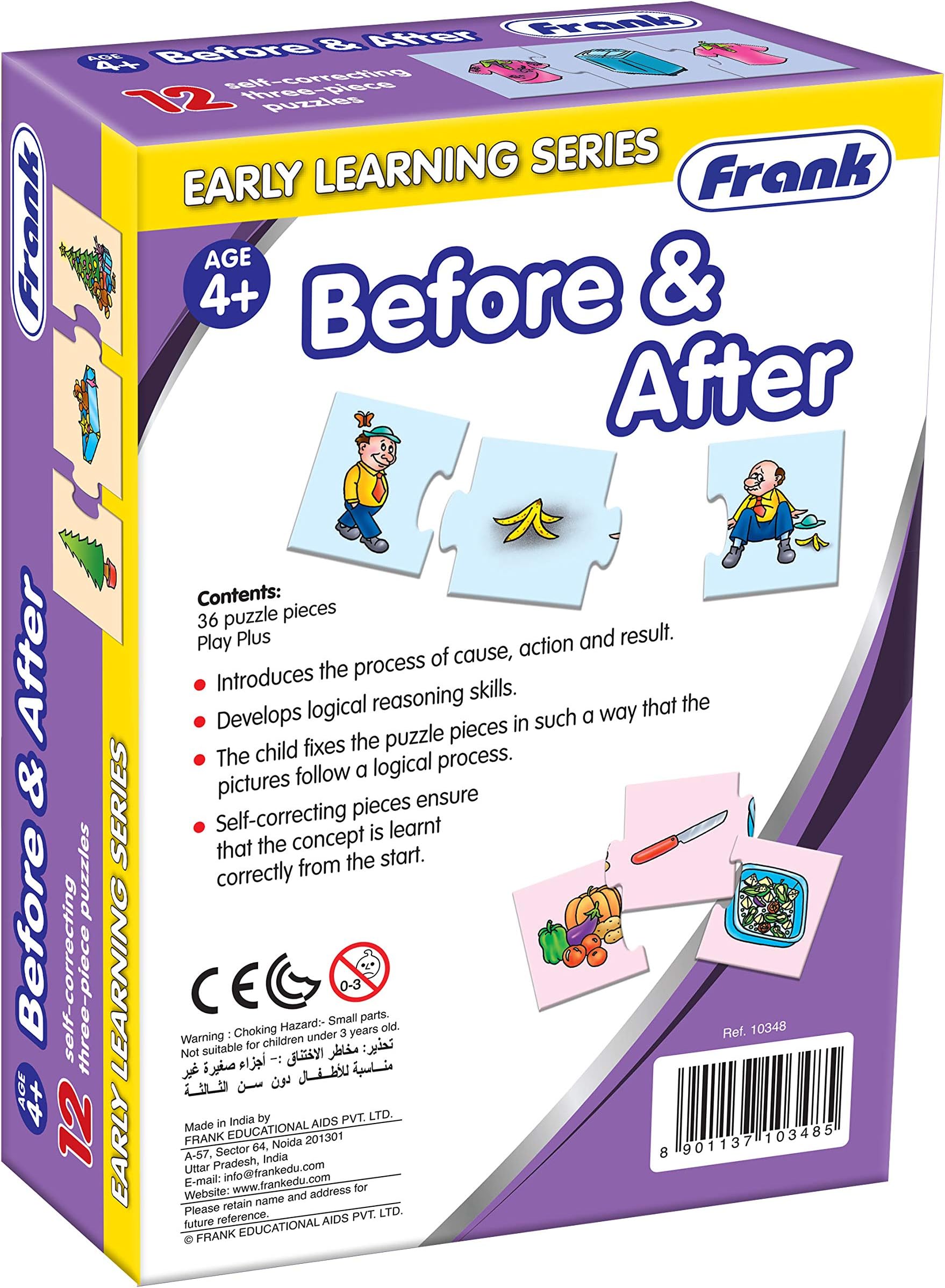 Frank Before & After Puzzle - 36 Pieces, 12 Self-Correcting 3-Piece Puzzles, Early Learner Educational Jigsaw Puzzle Set with Images | Ages 4 & Above | Educational Toys and Games