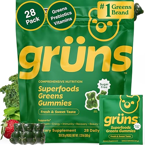 Miniatura 10 de Gruns - Gomitas multivitamínicas Super Greens para adultos, superalimento de vitaminas con espirulina, clorella, fibra prebiótica para la salud