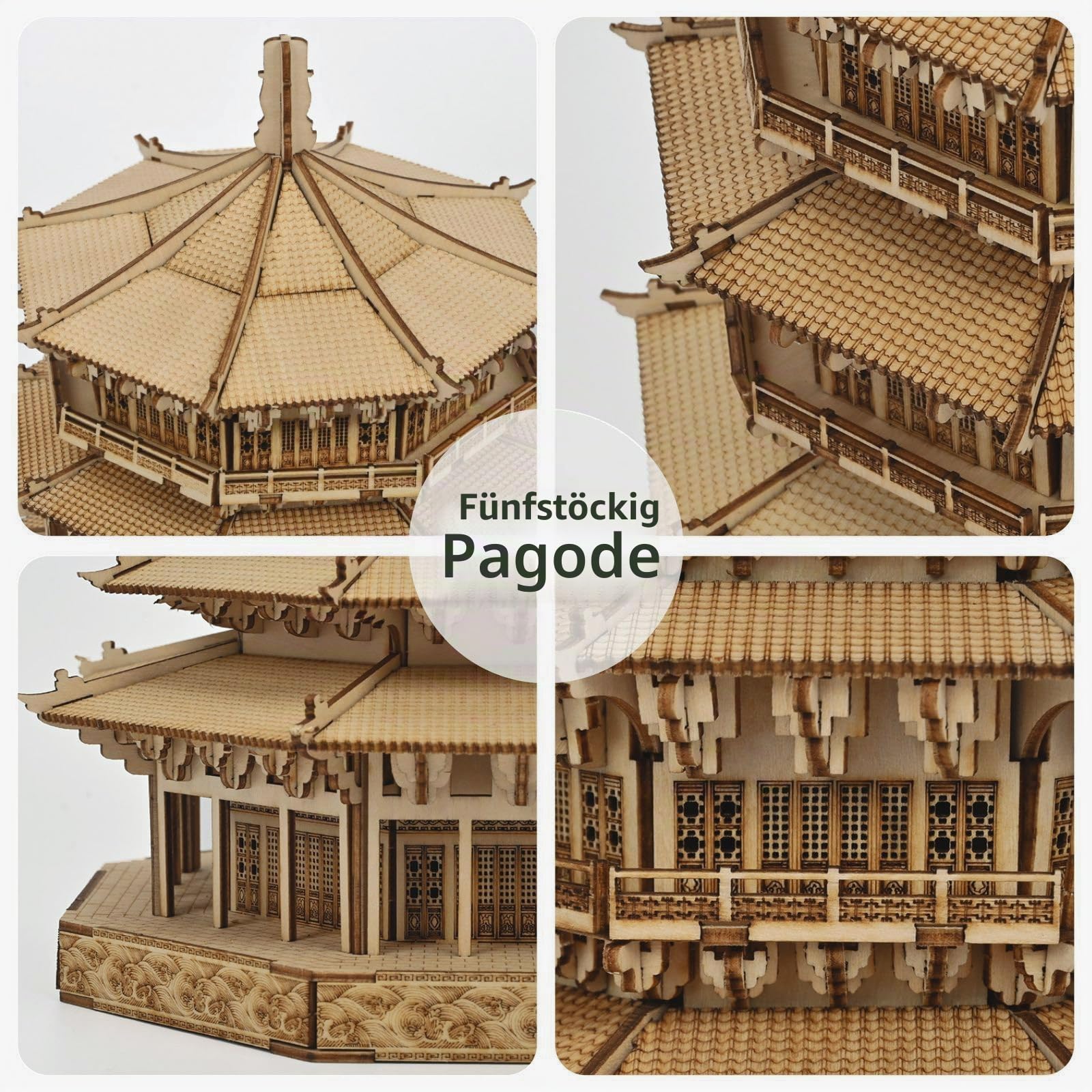 3D-Holzpuzzles für Erwachsene, Holzpagode, Modellbausätze, 3D-Puzzle, Erwachsene, Bauhandwerk für Erwachsene und 14+ Jugendliche. (fünfstöckige Pagode, 1287 Teile)