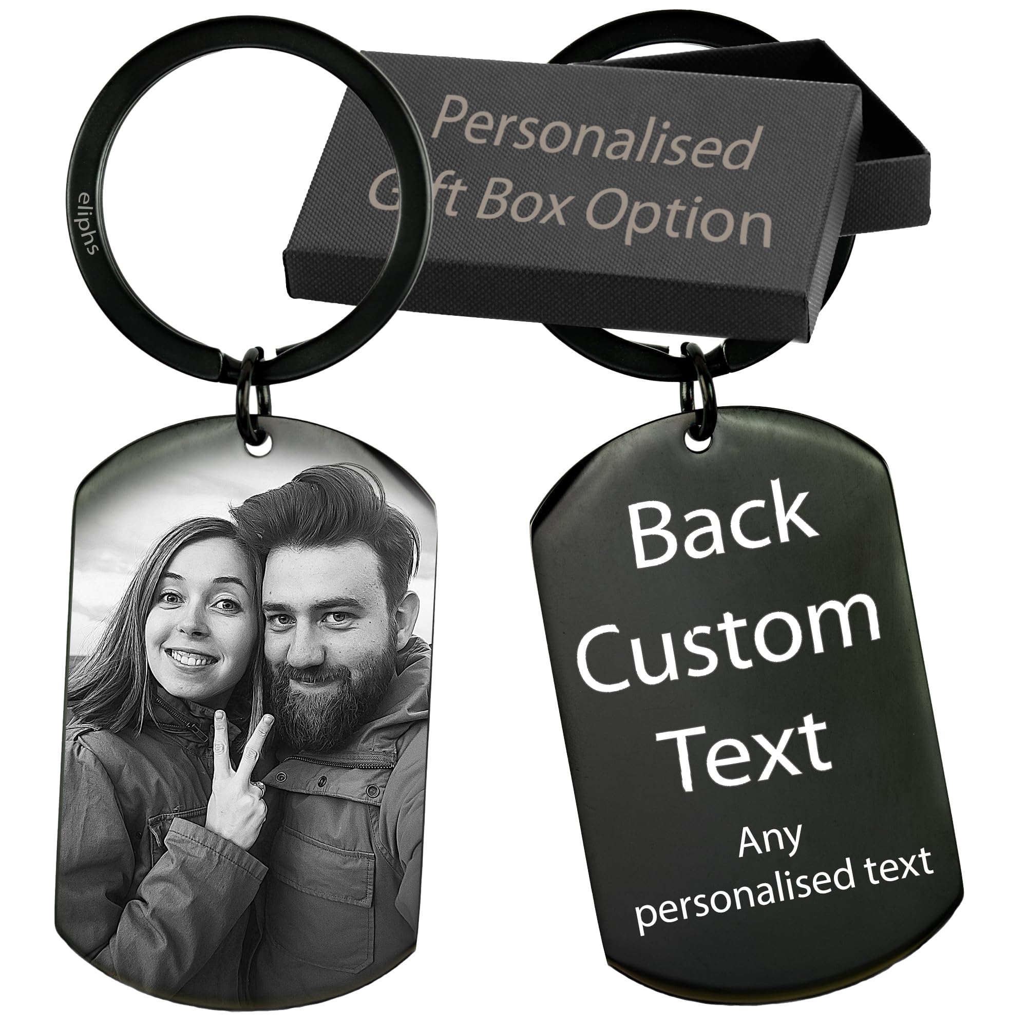 Personalised Photo Engraved Keyring, Custom Keychain for Him, Her, Dad, Mum, Grandparents, Picture Engraved Text Engraved Chrome Keyring for Birthday, Anniversary, Graduation, Christmas Keepsake Gift