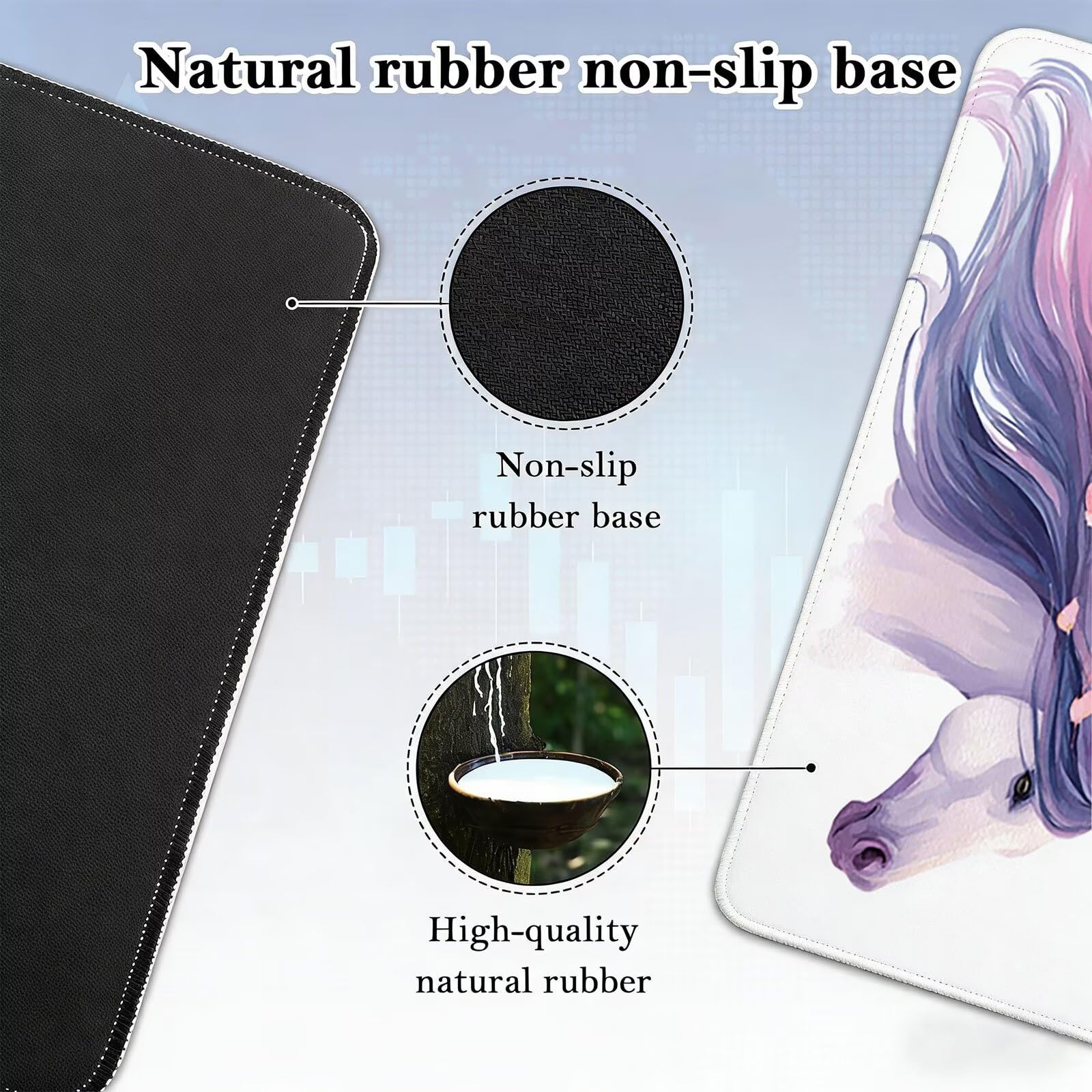 Tappetino Mouse XXL, 70x140cmx3mm Mouse Pad Impermeabile Grand, Gaming Tappetino Per Mouse, Base Antiscivolo in Gomma, Accessori Scrivania, Ufficio Accessori, Cavallo Bianco Capelli Lunghi JX6B-821