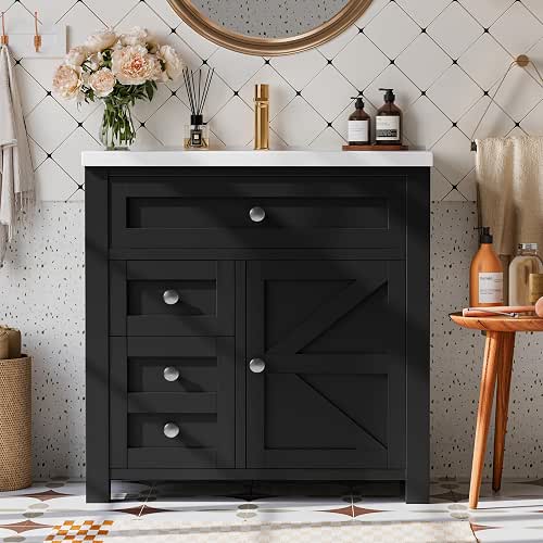 YESHOMY Bathroom Vanity with 30" Sink, Modern Wood Pedestal Bathroom