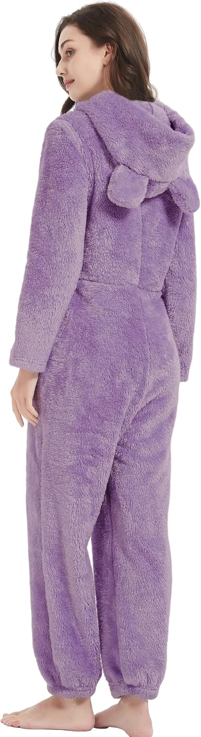 Kissonic Women's Onesies Pajamas Sherpa Fleece One Piece Romper Zipper Cute Hooded Jumpsuit Pajama Loungewear - Image 4
