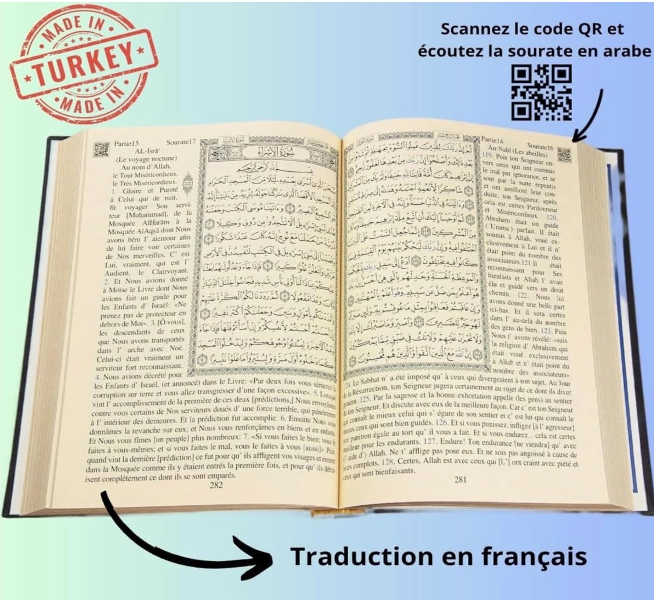 Coffret Cadeau Musulman-Saint Coran Tapis de prière, tesbih, Coran- Tapis prière muuslman- Islam-Ramadan,Aïd Hajj, Umrah, Mariage, Naissance, Mevlid Muslim (Noir (Arabe et français))