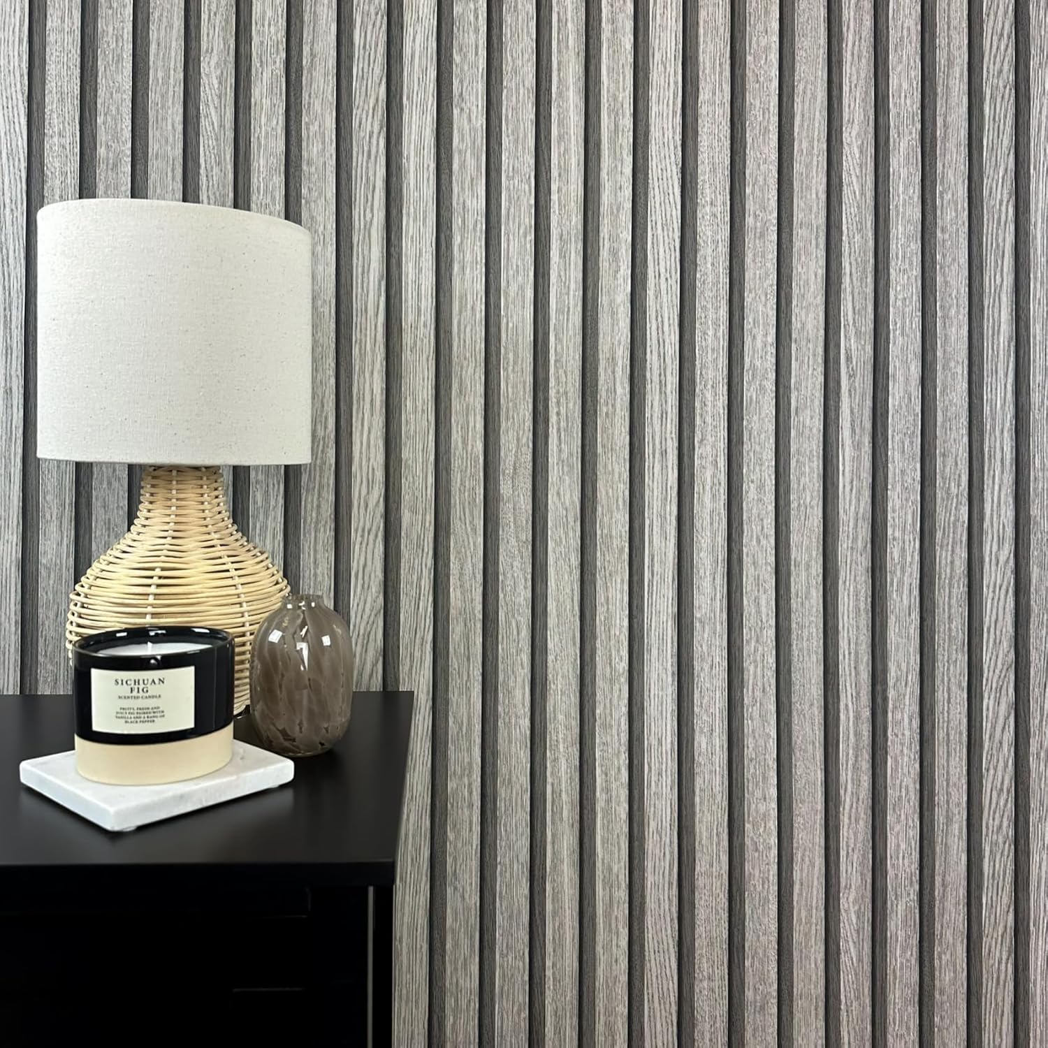 WALLCOVER 3D Wood Effect Wallpaper Acoustic Wall Panels Scandinavian Natural Modern 10.05m x 0.53m Grey/Light Grey Made in Germany