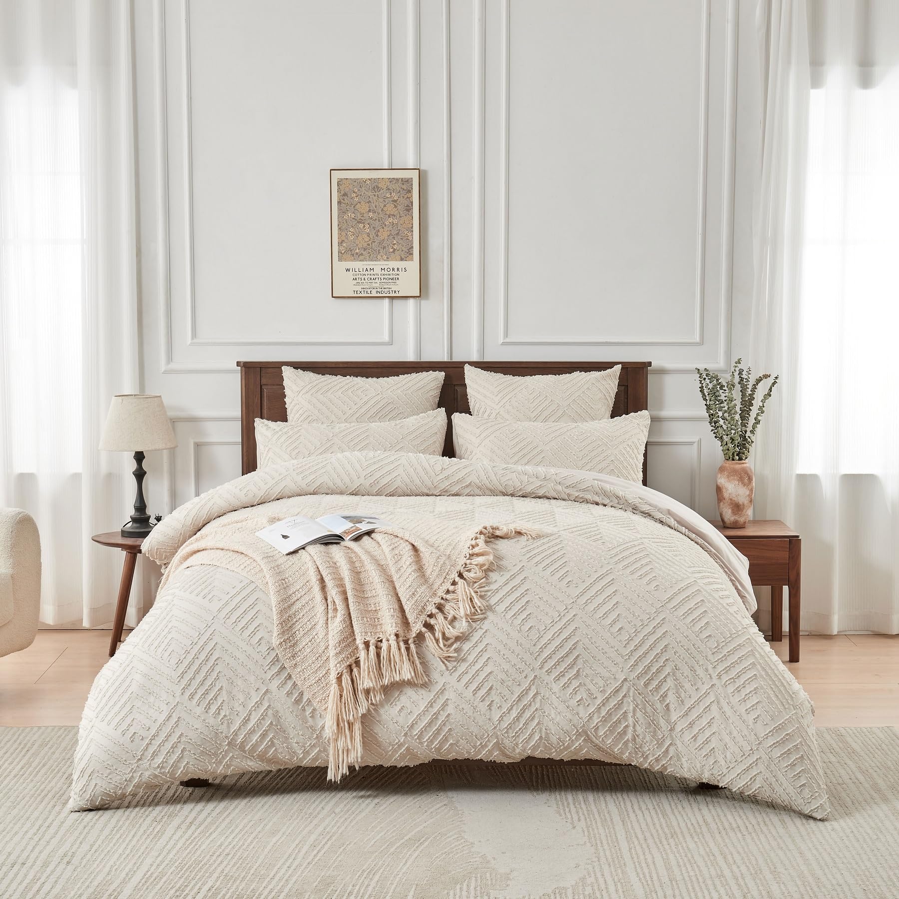 Ropa de cama Boho de 220 x 240 cm, diseño geométrico bohemio, estilo bohemio, moderno, de microfibra suave, juego de 3 piezas con cremallera y 2 fundas de almohada de 80 x 80 cm