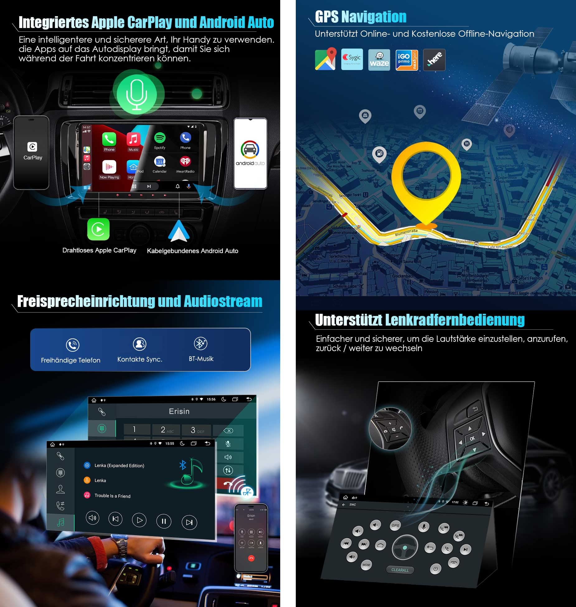 Erisin 8-Core 9 Pollici Android 14 Autoradio per VW Passat Golf 5/6 Touran Skoda Seat Tiguan Jetta T5 Supporta GPS Navigatore CarPlay Android Auto DSP SWC DAB+ Bluetooth WiFi USB OBD2 ADP2 4GB+64GB
