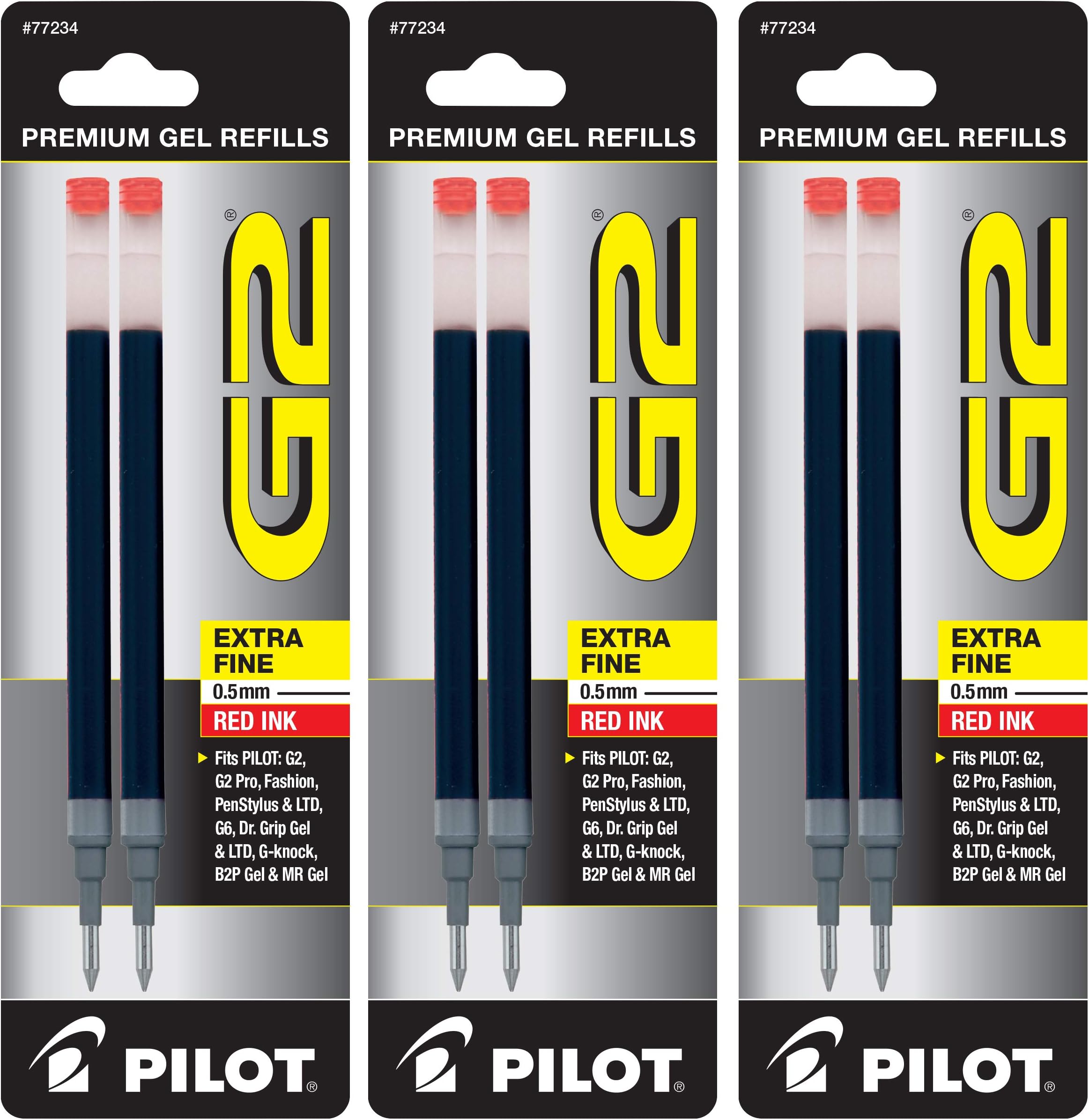 G2 Gel Ink Refills, Extra Fine Point 0.5 mm, Red, Pack of 6