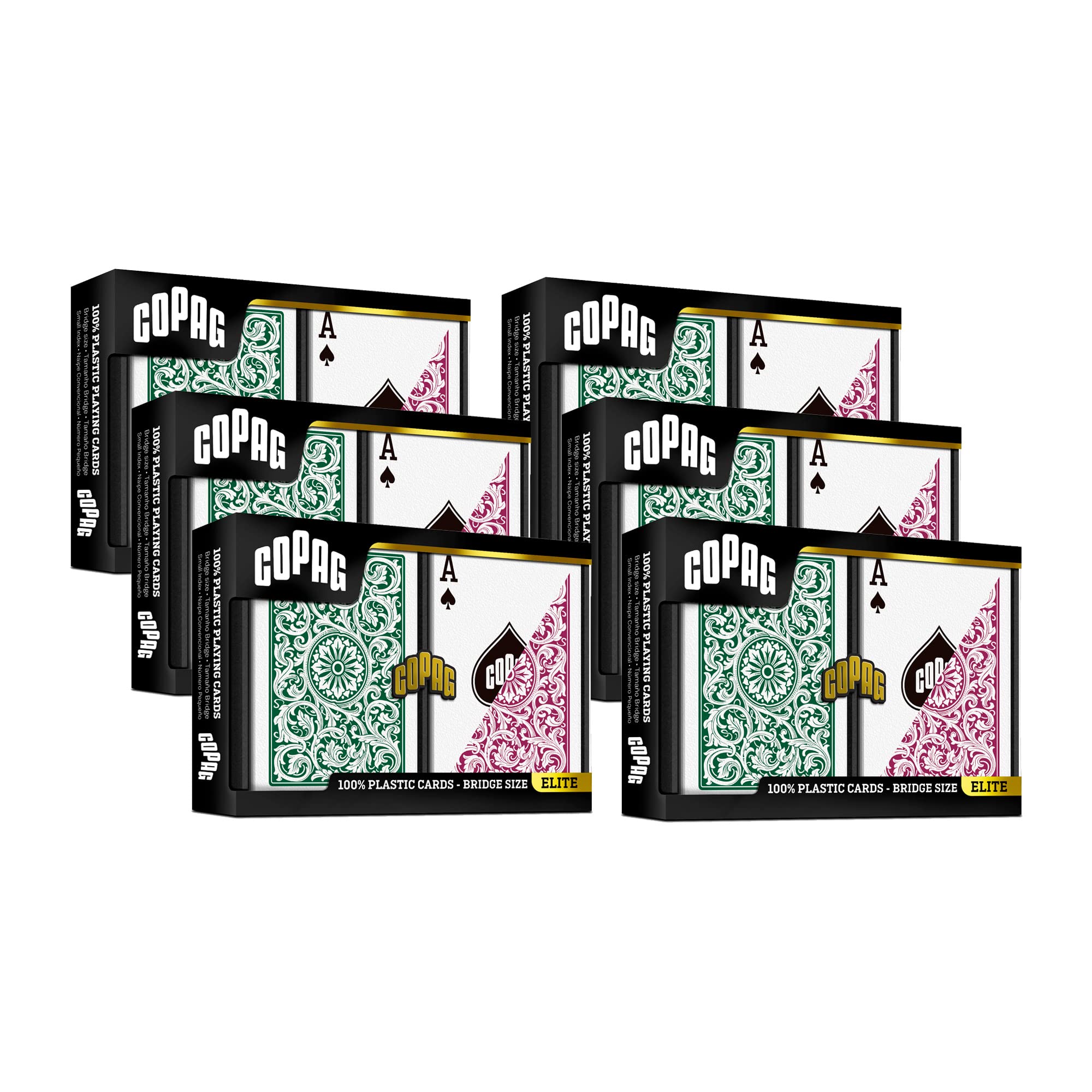 Copag 1546 Design 100% plastica carte da gioco, dimensioni ponte (stretto) verde/bordeaux (indice standard, 6 set)