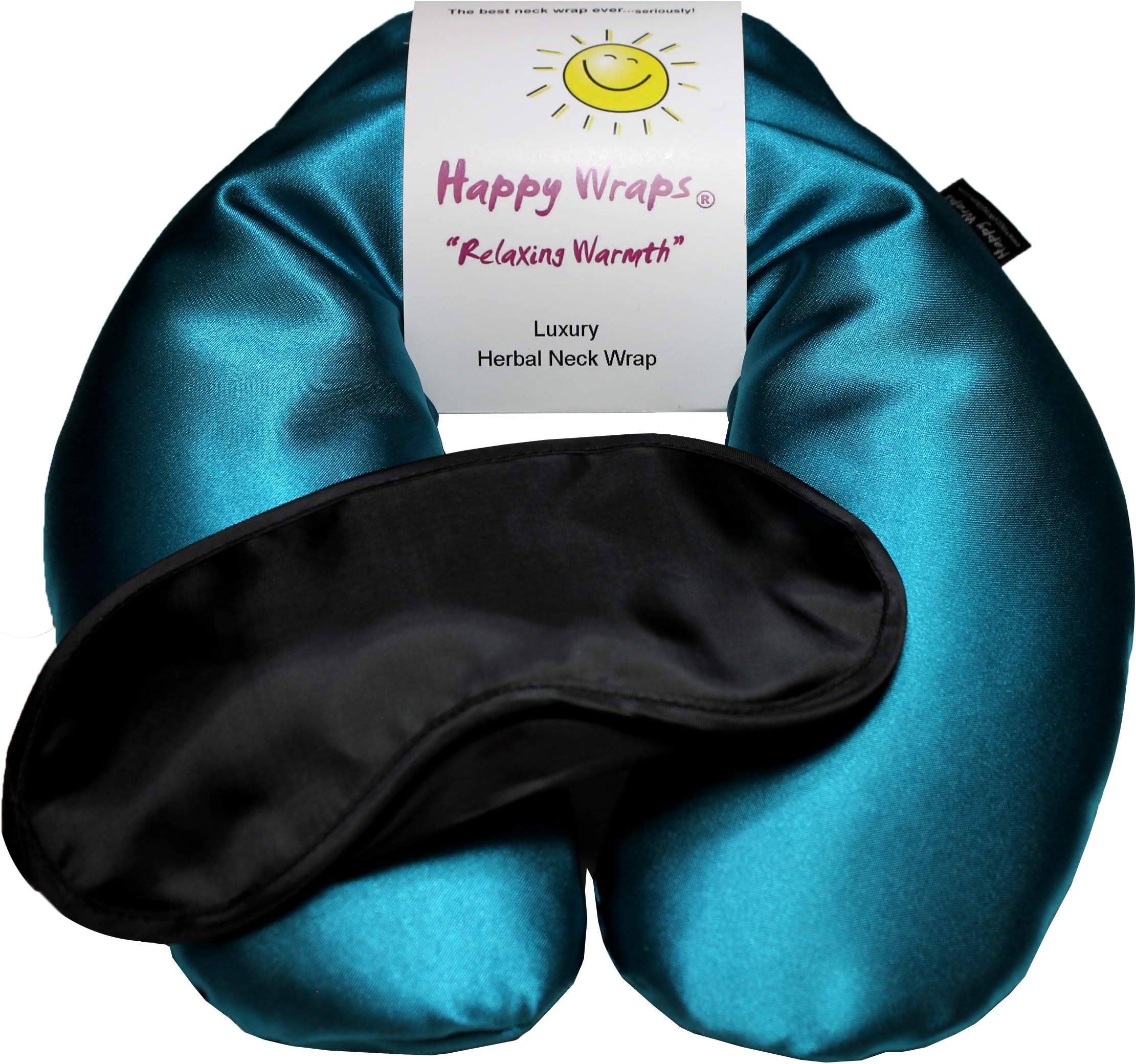 Microwavable Herbal Neck Wrap - Hot Cold Aromatherapy Neck Warming Pillow - Heating Pad for Migraines, Stress, Gifts for Women, Birthdays, Christmas and Free Sleep Mask - AuqaBlue Satin