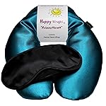 Happy Wraps Microwavable Herbal Neck Wrap - Hot Cold Aromatherapy Neck Warming Pillow - Heating Pad for Migraines, Stress, Gifts for Women, Birthdays, Christmas and Free Sleep Mask - AuqaBlue Satin