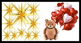 Partywoo Metallic Gold Balloons 10pcs 42 27 22 Inch and 15pcs 24 18 Inch Foil Bear and Red Heart Balloons for Romantic Valentine's Day Galentine's Day Wedding Anniversary Party Decorations