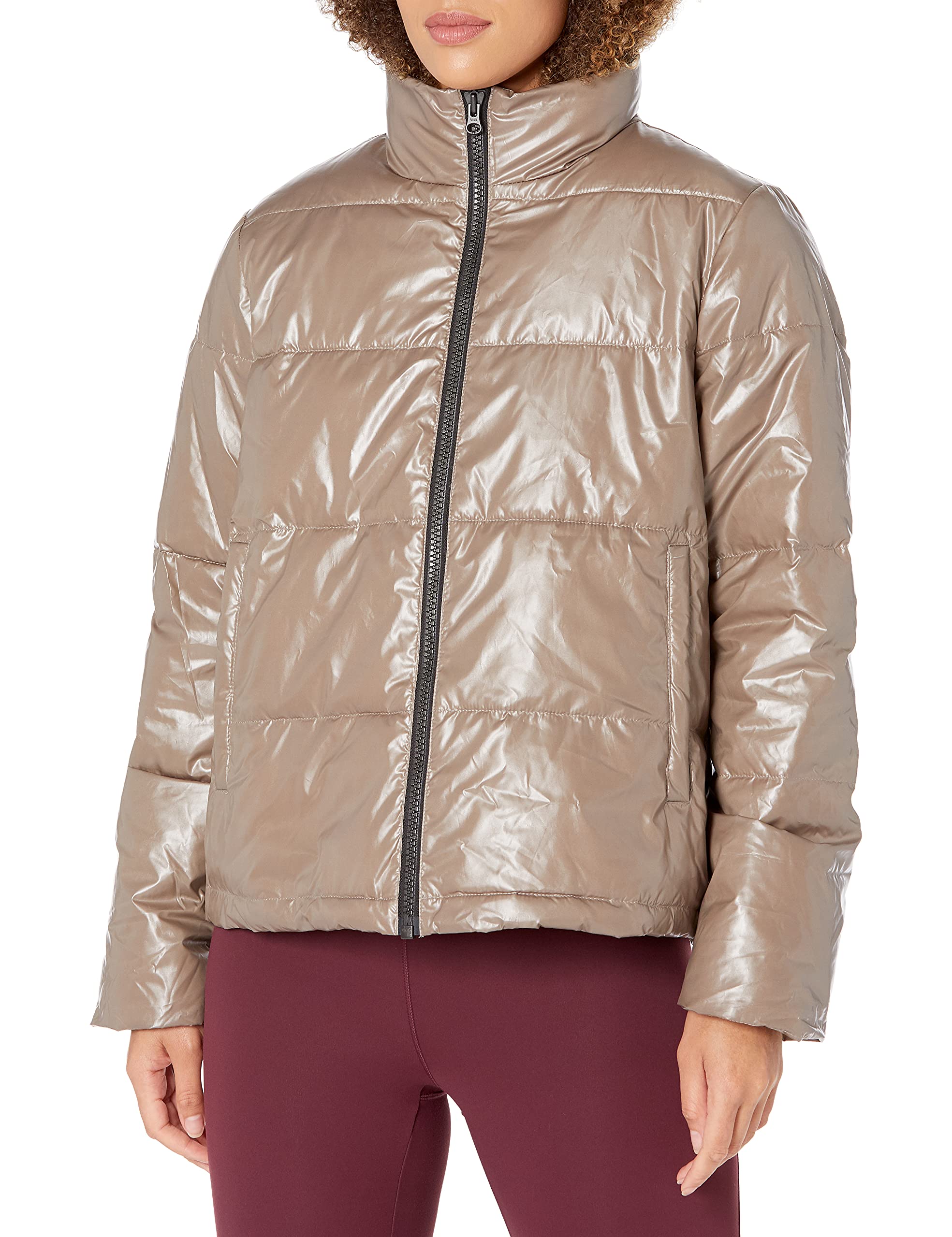 Amazon Brand - Core 10 Women's High Shine Insulated Puffer Full-Zip Boxy Fit Jacket, Bronze, Medium