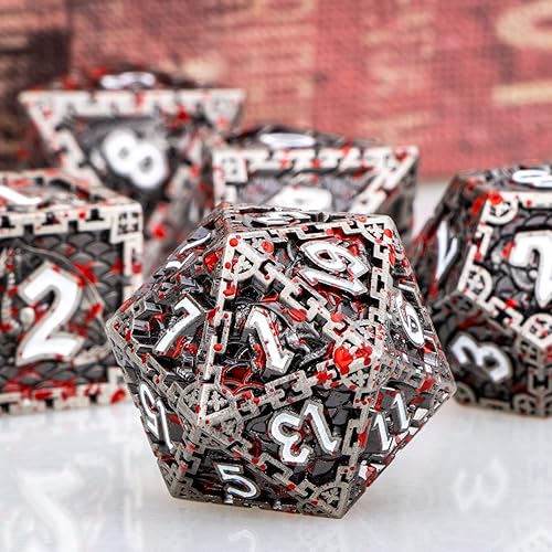 Miniatura 10 de DND - Juego de dados de metal con caja de regalo, 7 dados poliédricos de oro antiguo, juego de rol Dungeons and Dragons RPG, juego de dados D y D