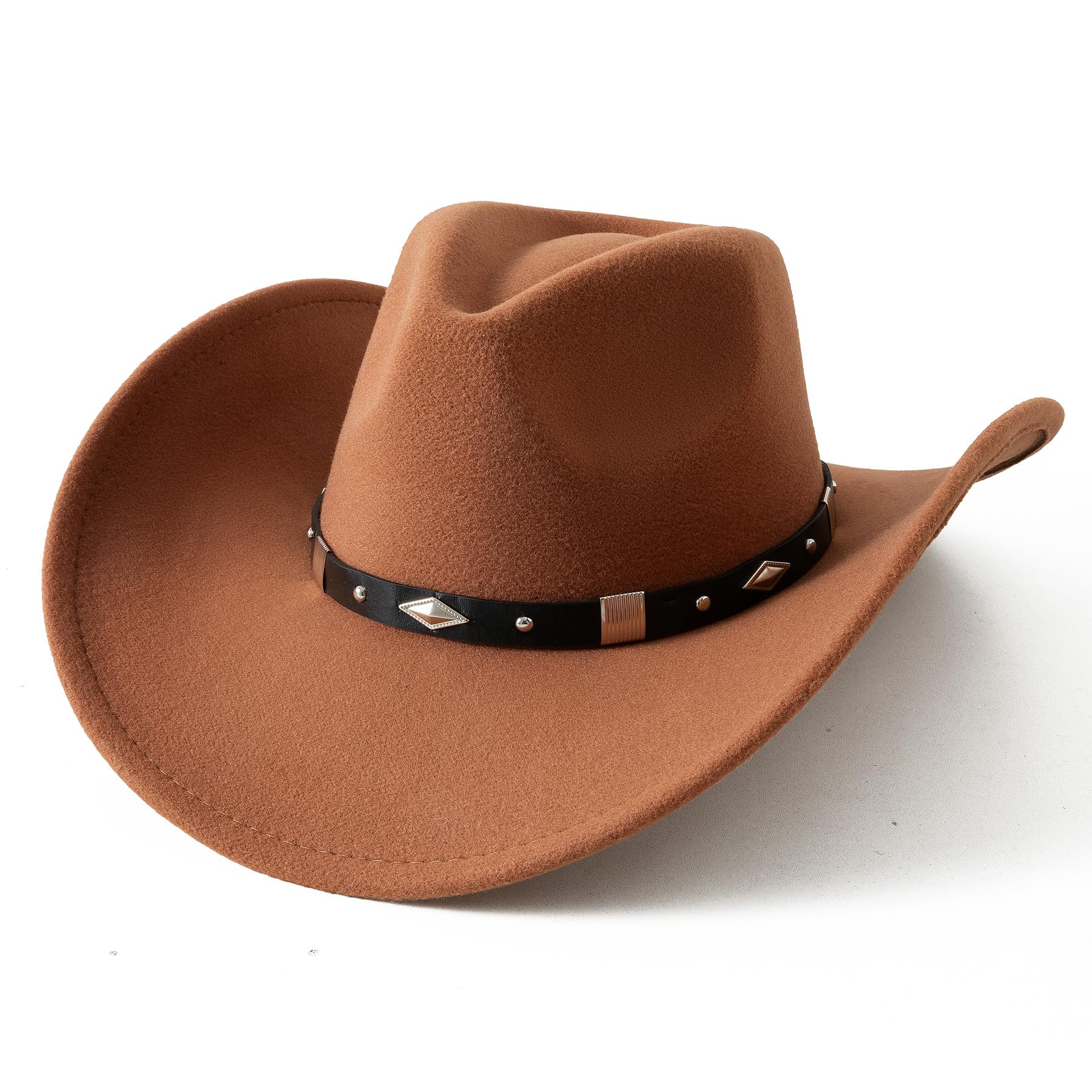 Lanzom Women Men Classic Felt Wide Brim Western Cowboy Cowgirl Hat with Belt Buckle