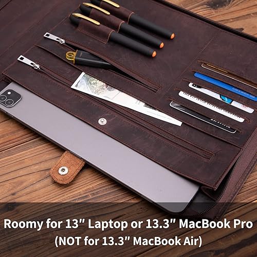 Miniatura 5 de Geslun Carpeta de 7 anillos de piel auténtica, soporte para cuaderno de cheques de negocios, 3 en una página para 600 cheques (9 x 13 pulgadas),