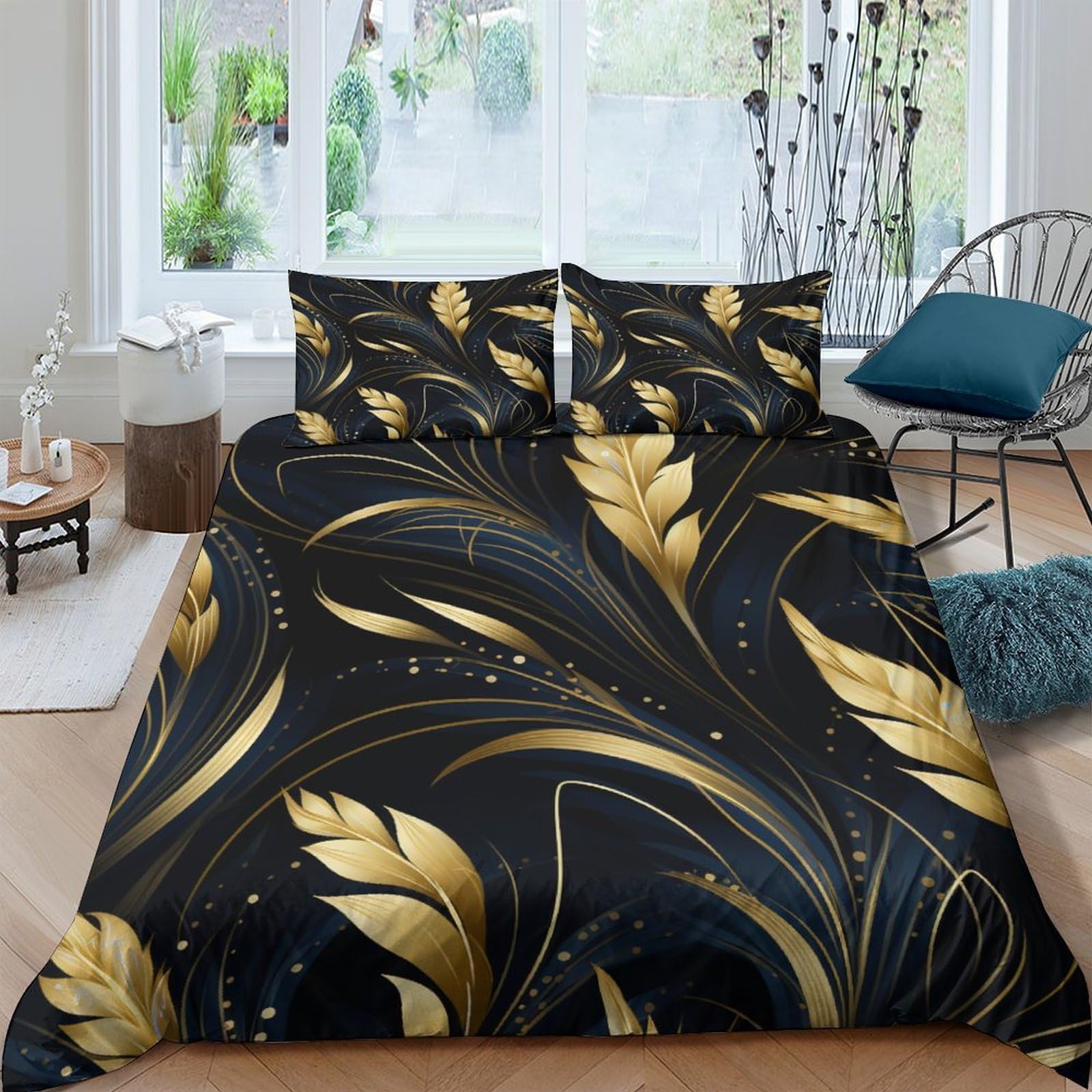 Parure de lit zippée anti-allergène motif blé 3D king 220x240cm housse de couette microfibre douce