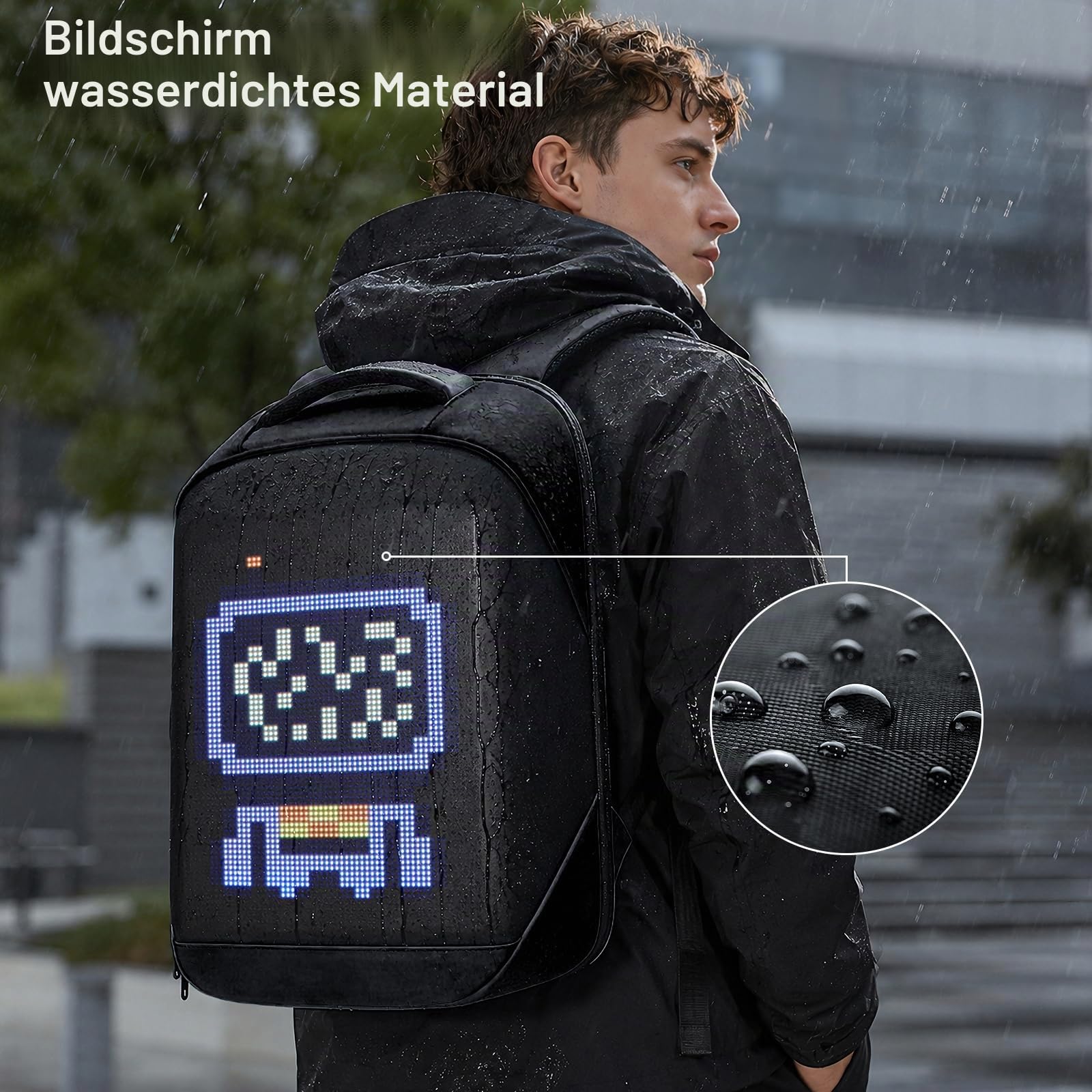 Gelrova LED Rucksack mit App-Steuerung, Dynamische LED Display, Laptop-Rucksack, Leicht & Langlebig, Multifunktionaler Stauraum für Männer Frauen (schwarz)