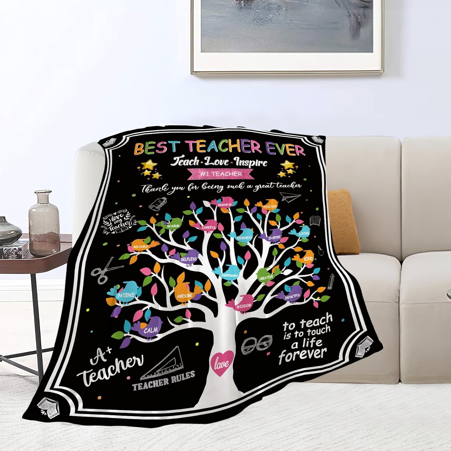banonaty Best Teacher Blanket Teacher Throw Blankets Cozy Fleece Flannel Blanket Teacher Appreciation Gifts for Women Men Girls Adult for Couch Sofa Bed Decor 40"X50" - Image 3