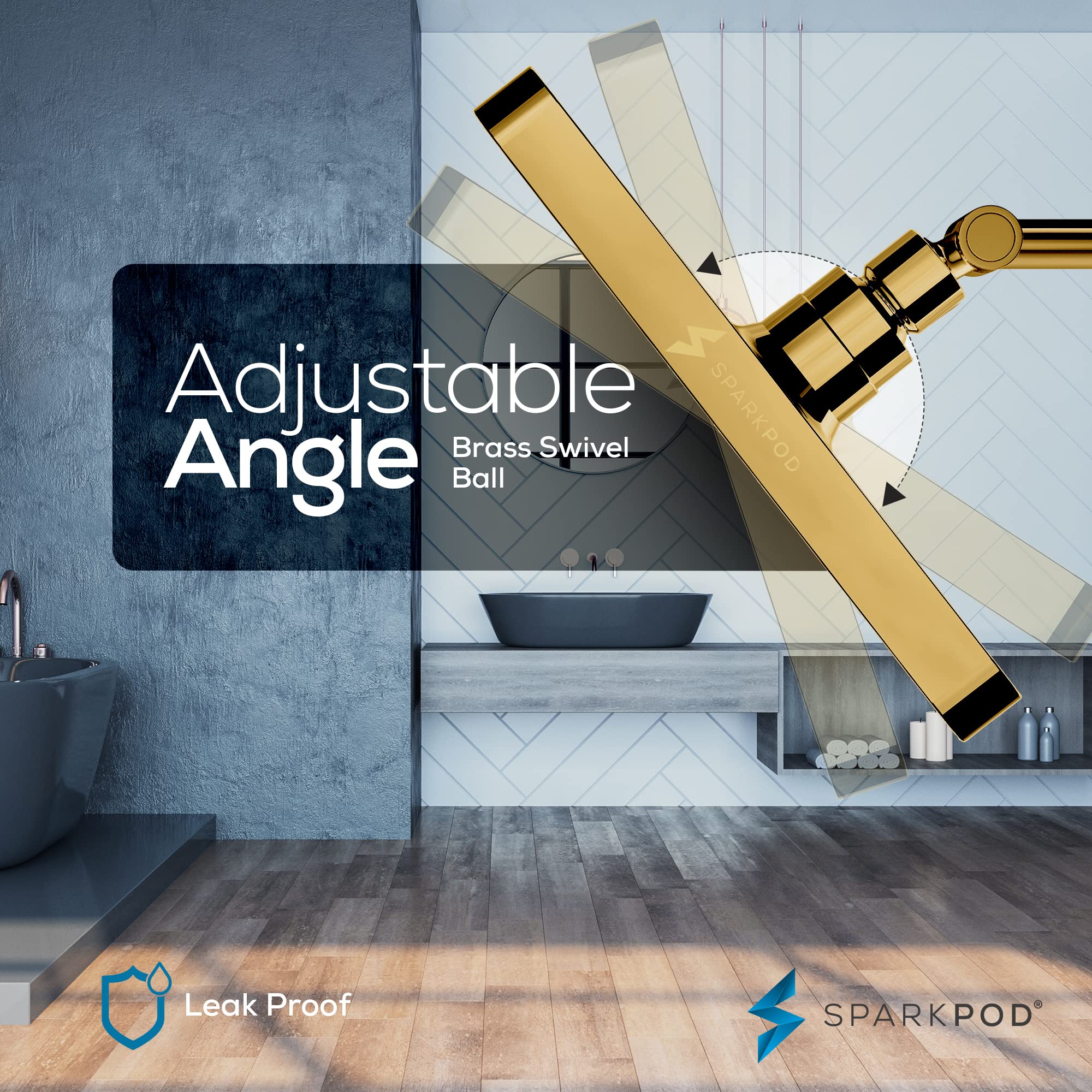 SparkPod Soffione doccia fisso, pioggia ad alta pressione, look moderno di lusso, facile installazione senza attrezzi, ricambio perfetto per il soffione doccia del tuo bagno (quadrato 20 cm, oro