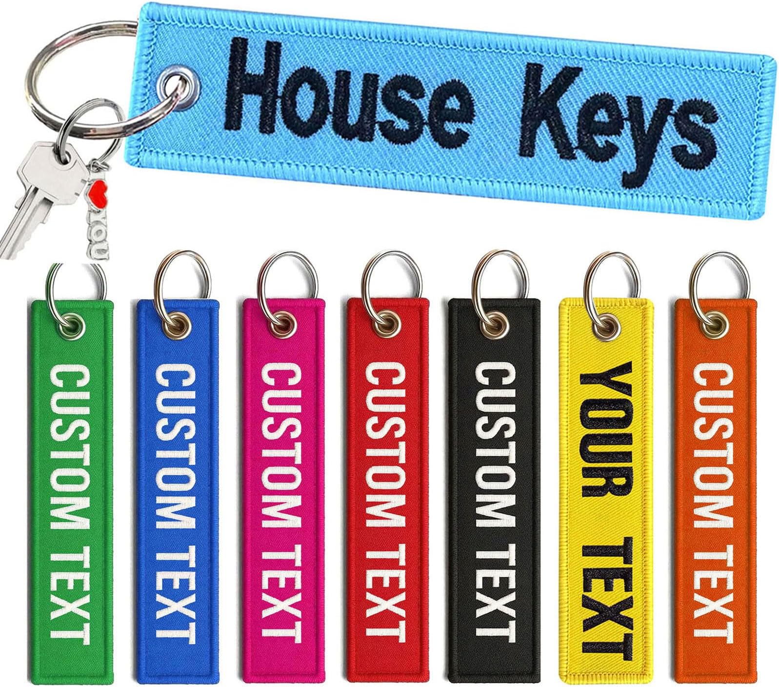 Kamao Personalized Keychain, Custom Embroidery Your Text Name Keychain, Car Key Tags suitable for Men Women Motorcycles Cars