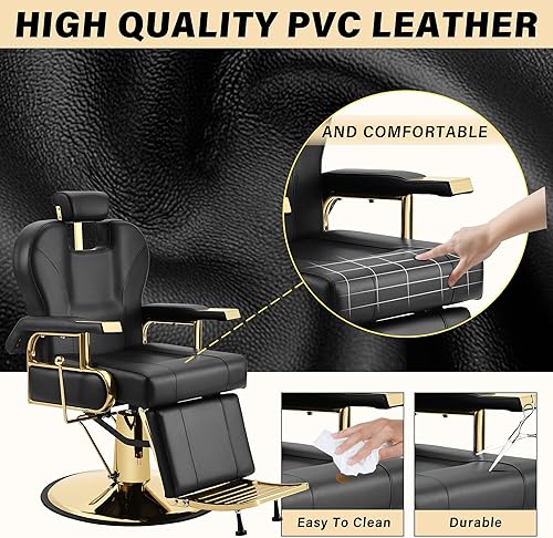 Miniatura 4 de Silla de peluquero profesional reclinable para estilista de peluqueros hidráulica de alta resistencia giratoria de 360 grados, altura ajustable,