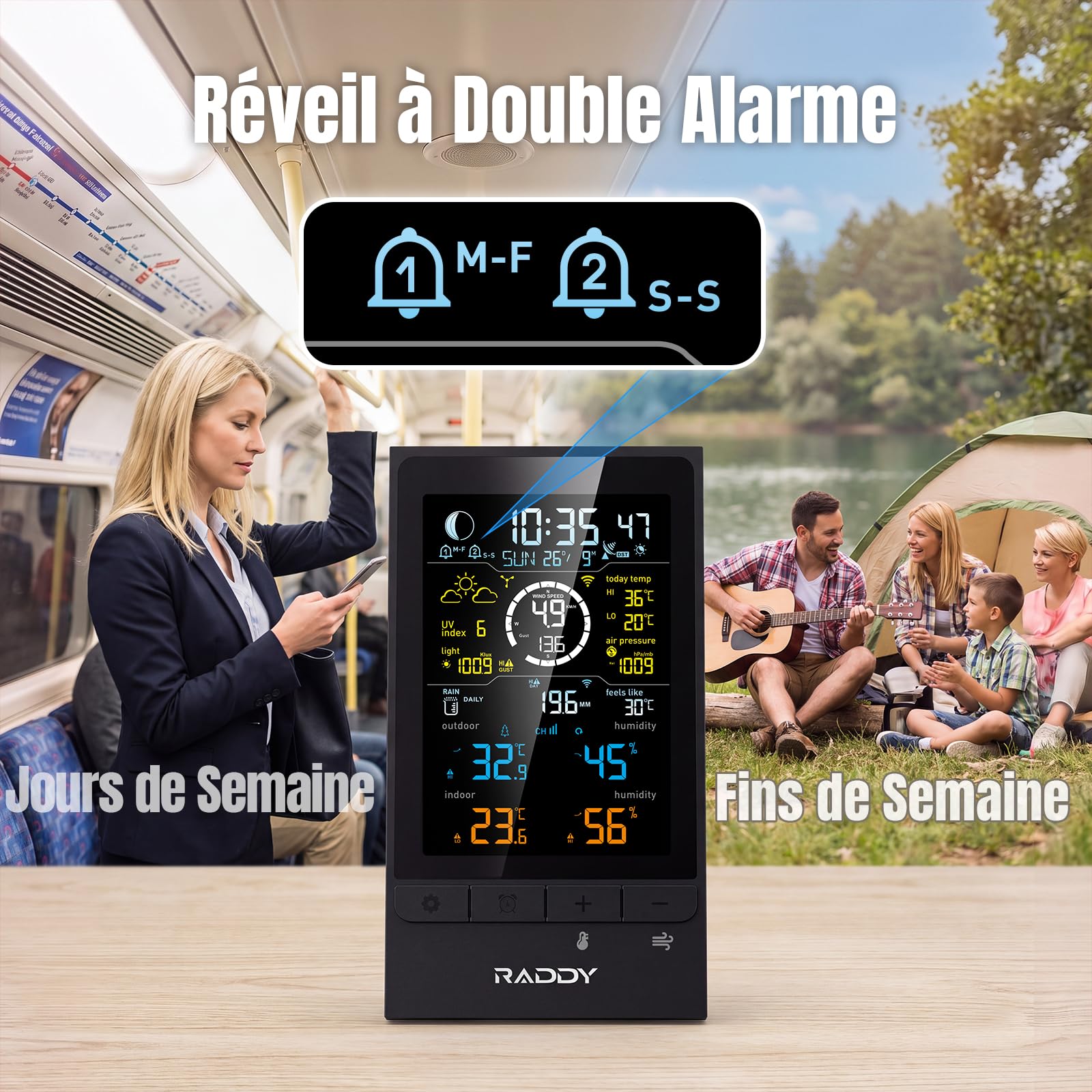Raddy UV7 Station Météo Sans Fil Pro 12-en-1 Intérieur Extérieur