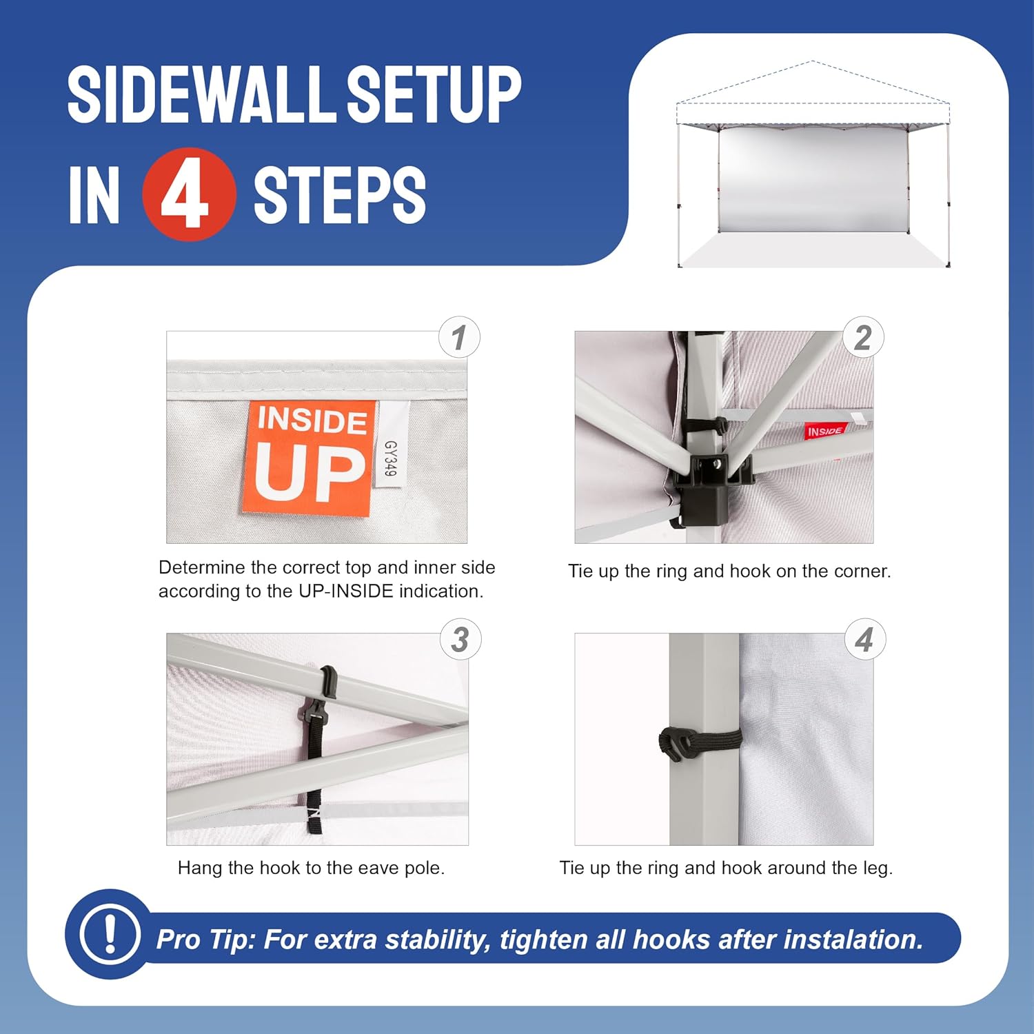CROWN SHADES SunWall Silver Coated for 12x12 Pop up Canopy Tent, 1 Pack Sidewall Only with Silver Coating (1 Pack, Grey)