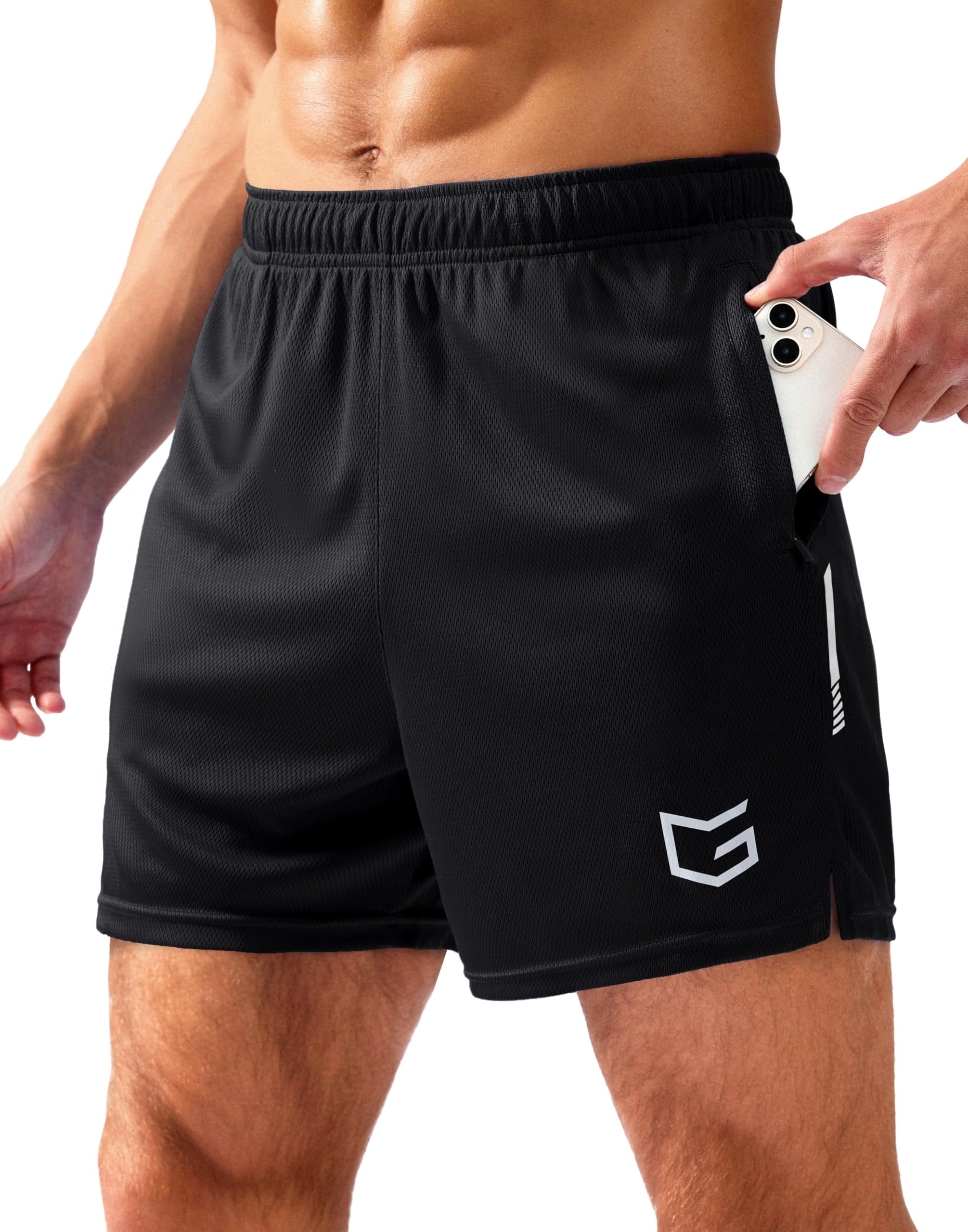 G Gradual Men's Gym Shorts 5"/7"/10" with Zipper Pockets Basketball Athletic Mesh Quick Dry Shorts for Workout Running Tennis
