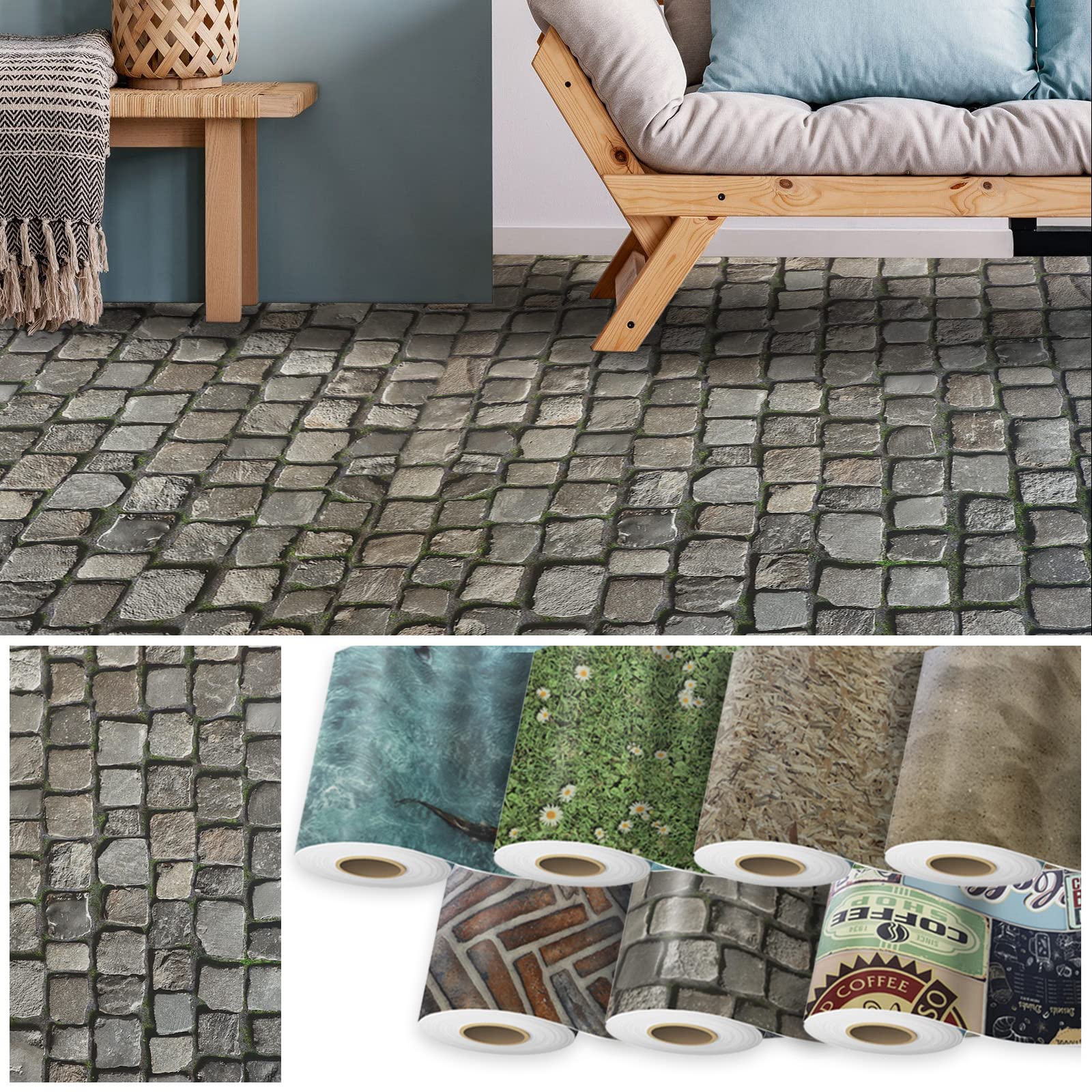 CV Moonlight, Cushion Vinyl Flooring, 3D Effect Pattern Design PVC Flooring Roll, Kitchen, Bedroom, Bathroom Flooring (100 x 300 cm, Cobble) โ image 1
