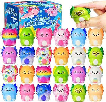 24 Pack Axolotl Slow Rising Squishy Squeeze Toys Stress Relief Fidget Toys for Kids Boys Girls Party Favors Birthday Gifts, Classroom Prizes Goodie Bag