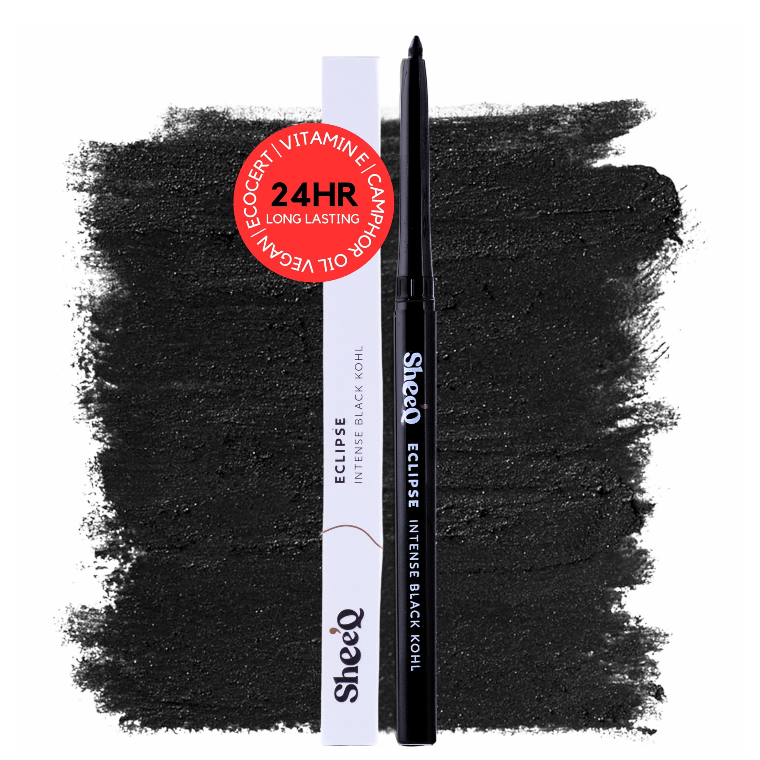 Sheeq Eclipse Intense Black Kajal | Smudge-proof | Transfer proof | 24hrs lasting | True-to-colour pigment | Made for Indian Skin | Strengthens lashes | Enriched with Camphor Oil and Vitamin E