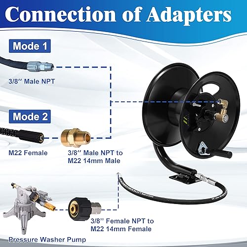 Miniatura 4 de M MINGLE Carrete de manguera para lavadora a presión de 100 pies, carrete de manguera de acero resistente, carrete de manguera de lavadora manual