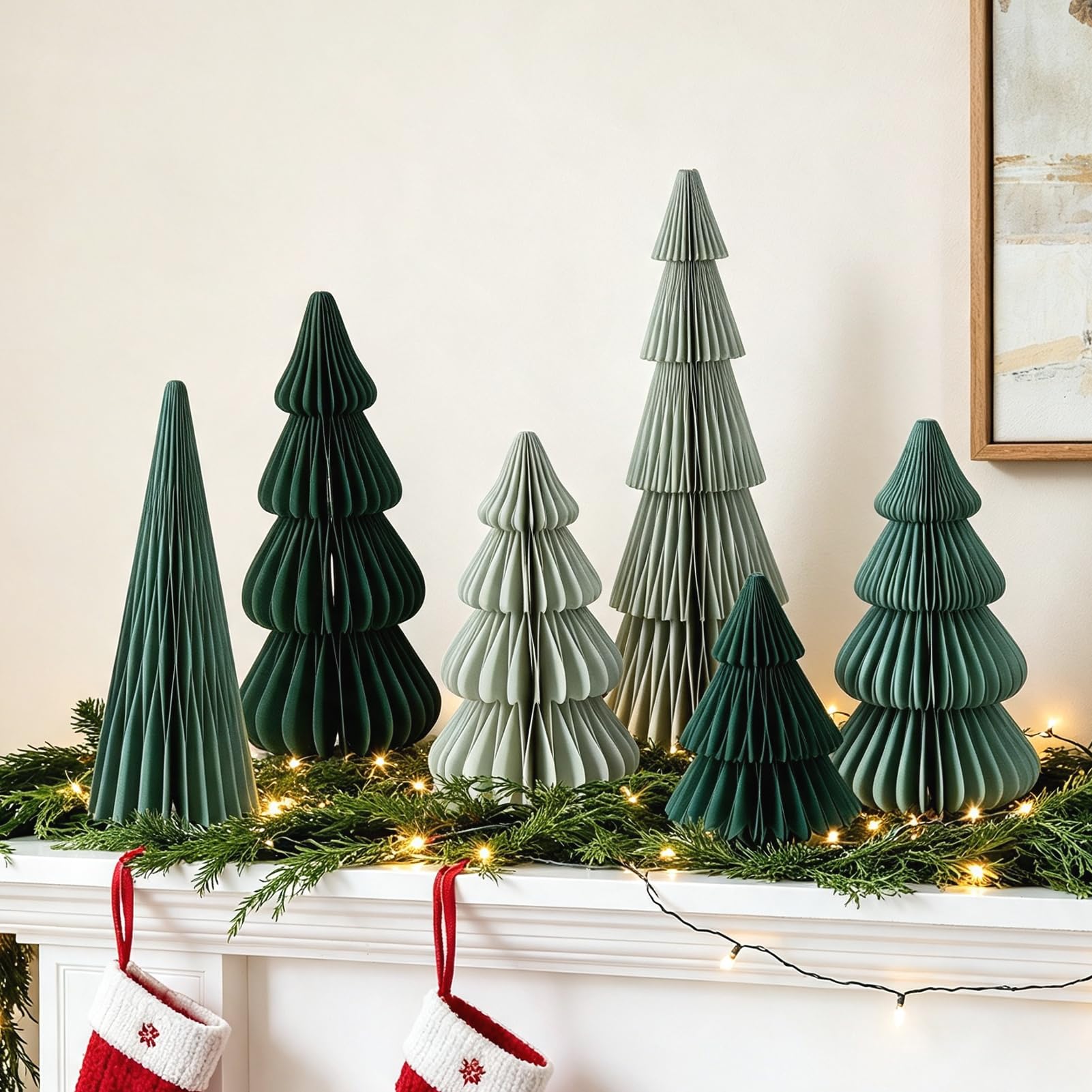 SUNBEAUTY Paper Honeycomb Christmas Trees Green Set of 6 โ image 1