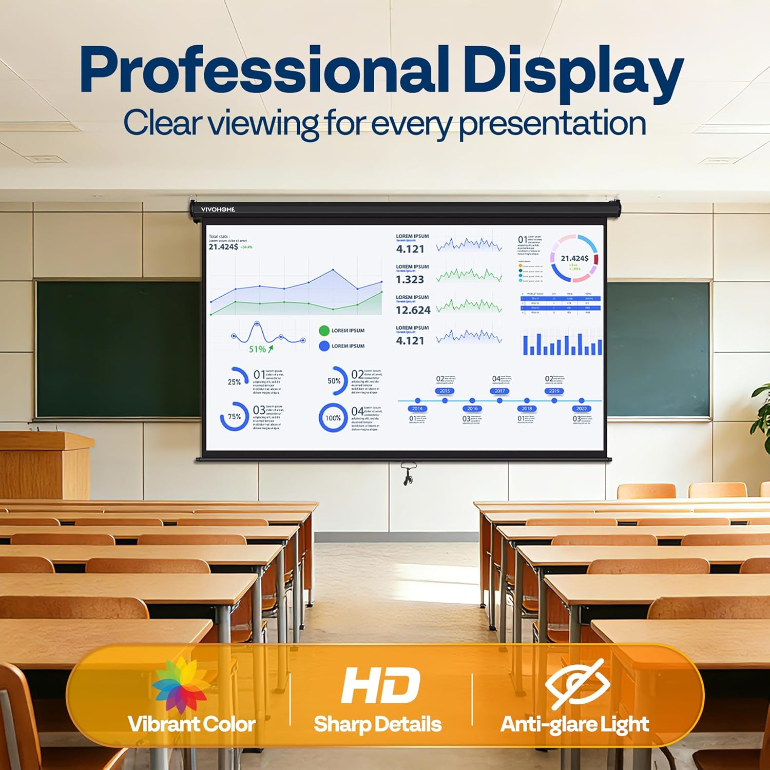 VIVOHOME 100 Inch 16:9 Pull Down Projector Screen, HD 4K Retractable Movie Screen for Indoor Home Theater and Office, Manual Projection Screen with Auto Locking (87W x 49H Inch Display Area)