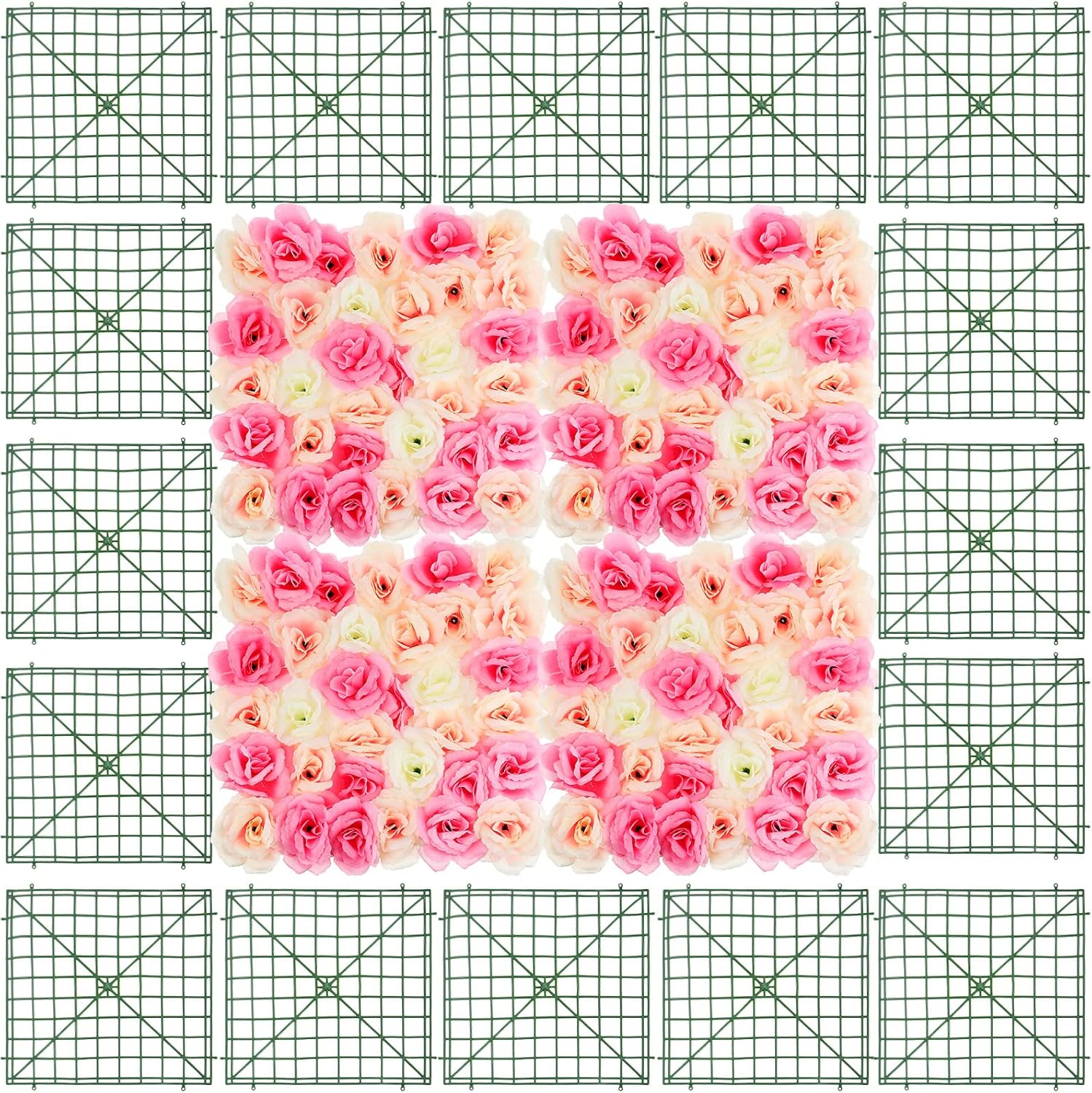 48 Pcs Artificial Flower Grid Panels DIY Flowers Wall