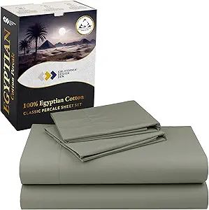 California Design Den Certified 100% Egyptian Cotton Sheets Full Size Set - Lightweight, Crisp Percale, Full Size Bed Sheets Cotton Set, Deep Pockets, Durable Luxury Bedding (Sage Mist - Gray Tone)