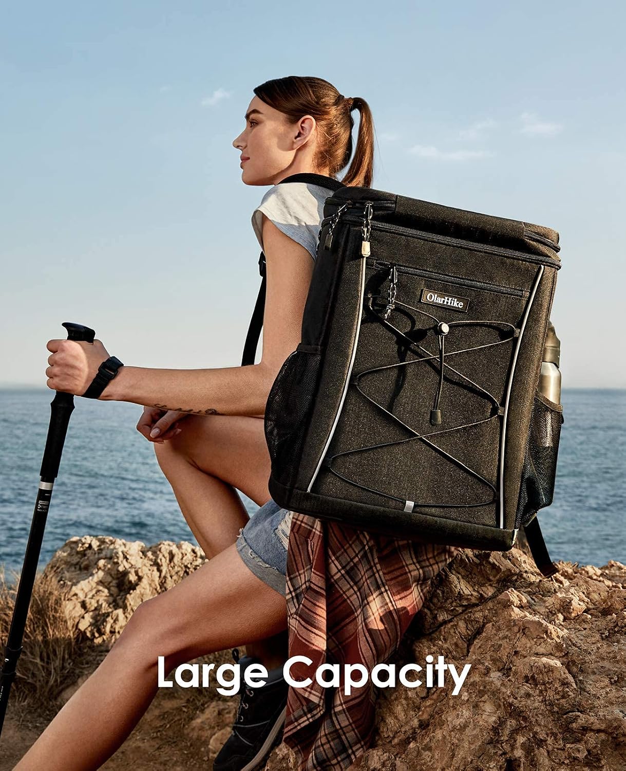 OlarHike Cooler Backpack with Reflective Strip, 30 Cans Insulated Waterproof Backpack Cooler Bag for Hiking, Camping, Picnic