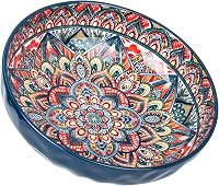 Ronanemon Bohemian 75oz Large Porcelain Serving Bowl 10.3 Inch Blue - Ideal for Salads, Pasta, Parties, Soup