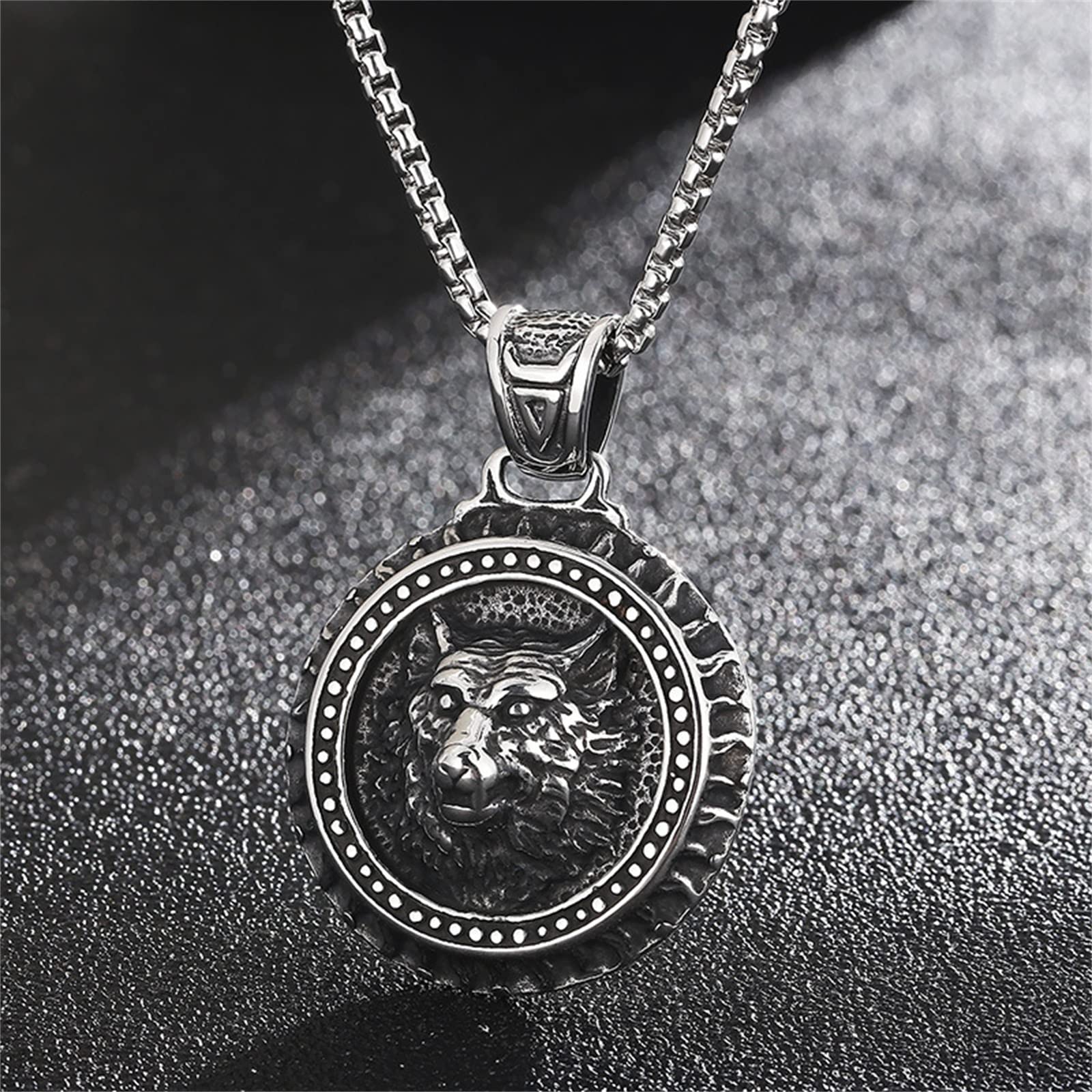 KINGWHYTE Wolf Pendant Viking Necklace 925 Sterling Sliver Wolf Head