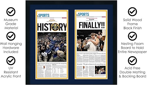 Miniatura 2 de Marco de 11 x 22 pulgadas para dos periódicos (negro)  Tapete doble de fotos azul medianoche azul marino sobre amarillo  Marco de fotos resistente a