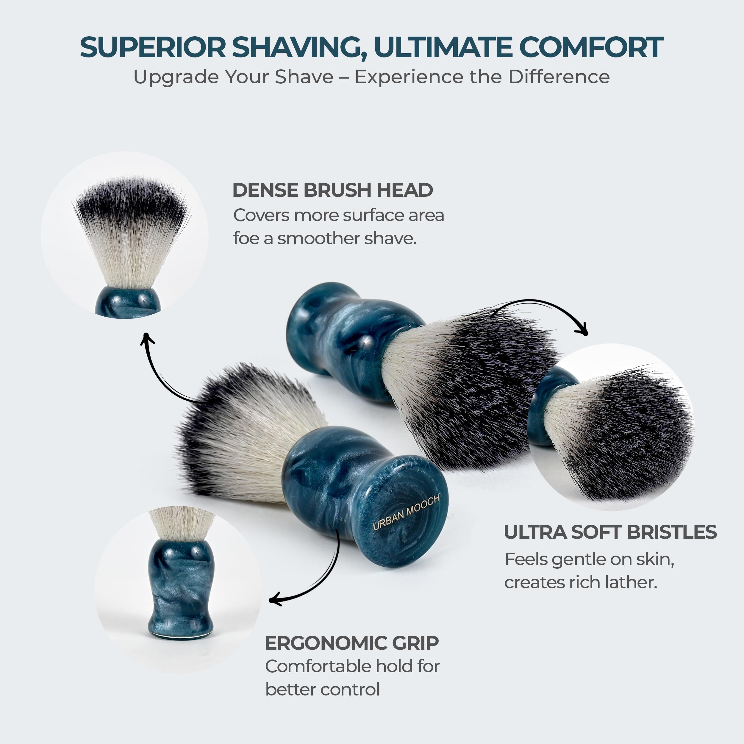 UrbanMooch Luxuriously Soft Shaving Brush for Men | Marble Edition| Experience Premium Cruelty-Free Bristles and Stylish Marble-Toned Ergonomic Handle | Hand-crafted with Passion in India (BLUE) - Image 3 thumbnail