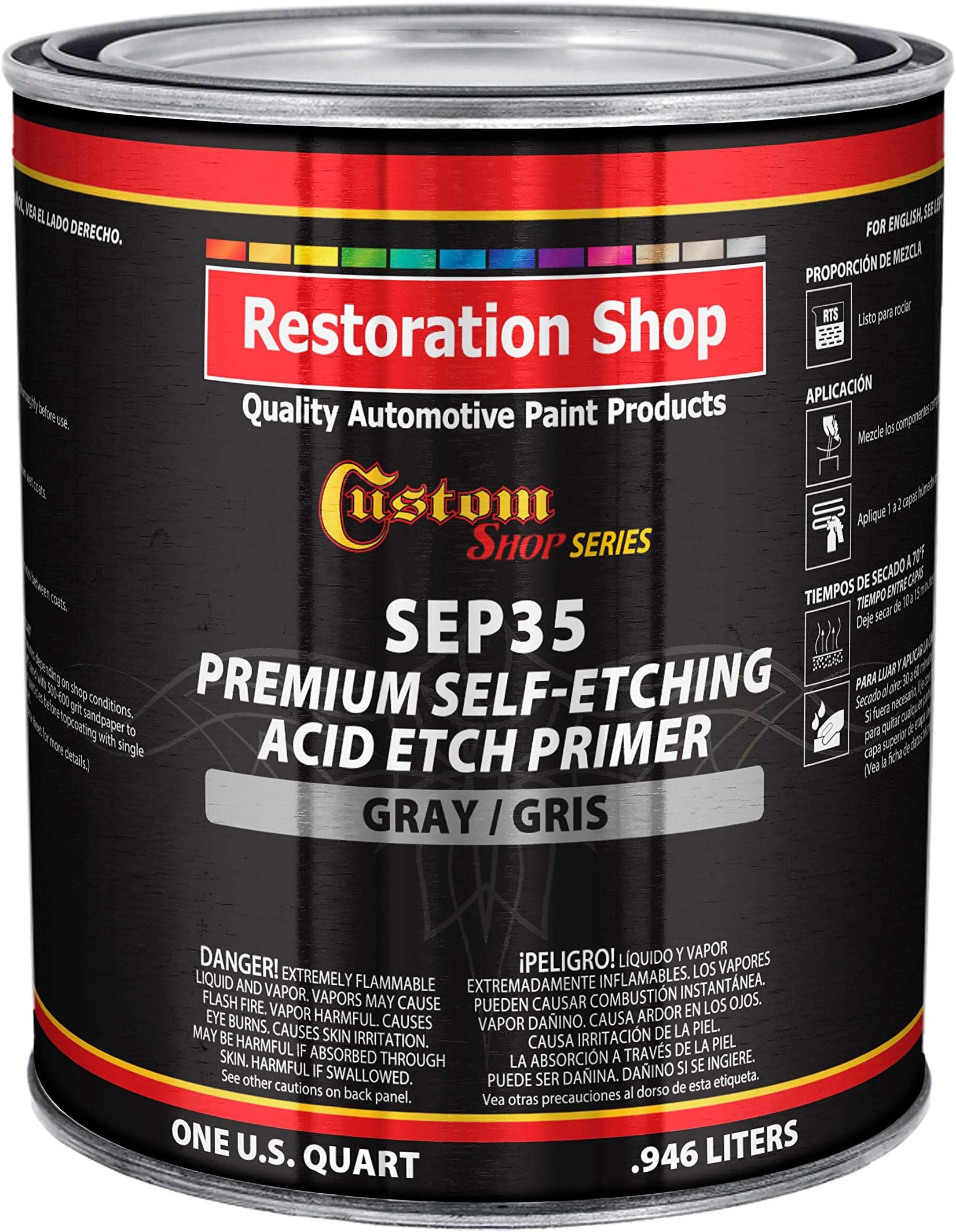Custom Shop Premium Gray Self Etching Primer, 1 Quart - Ready to Spray Paint, Excellent Adhesion to Bare Metal, Steel, Aluminum, Fiberglass - Use on Automotive Car Parts, OEM Industrial Coating