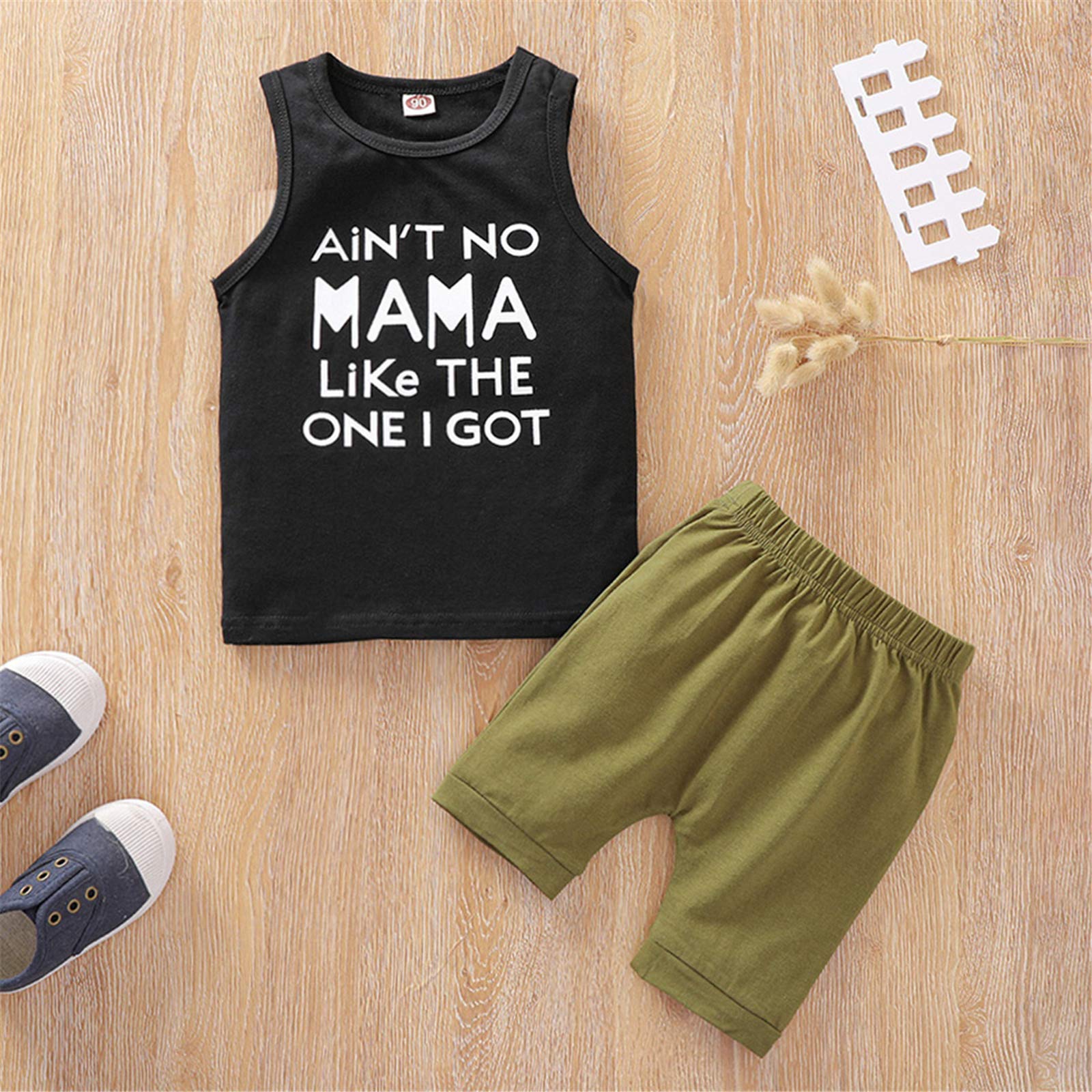 Kayotuas 2Pcs Toddler Baby Boy Clothes Ain't No Mama Like The One I Got Vest Tops and Short Outfits Set (12-18 Months,Black-AiNT NO MAMA Like THE ONE I GOT)