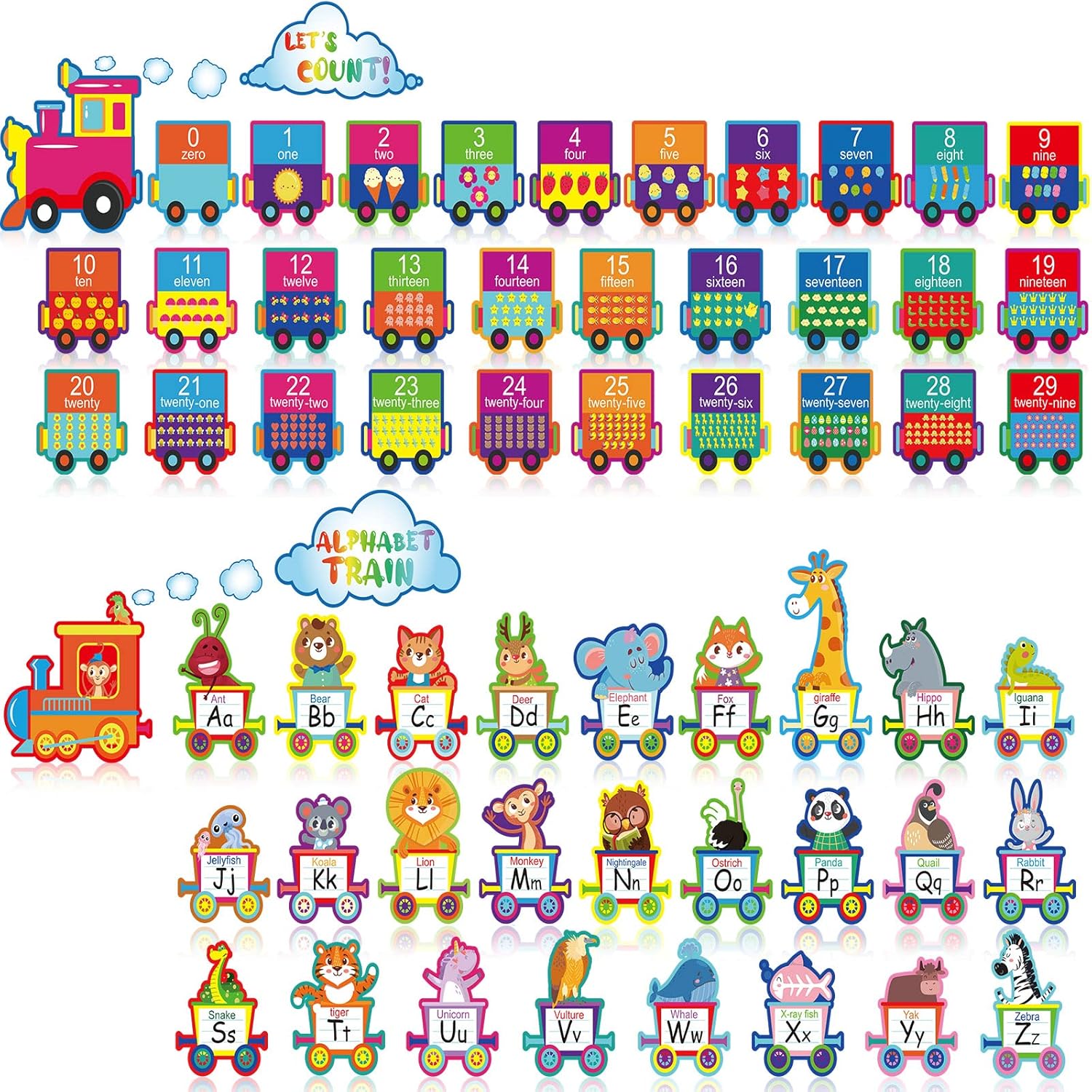 66 Pieces Alphabet Number Train Bulletin Board Set Animals