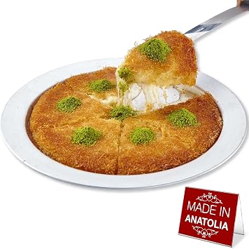 Hakan Kunafa Serving Plate for Shredded Kadaifi, Aluminum Pan for Baking and Serving Kunefe, Knafeh Phyllo Fillo Dough Pan, Authentic Knafe Dessert Pan, 1 Pc, Silver, Jumbo, 13.7Inner Dia 11.6