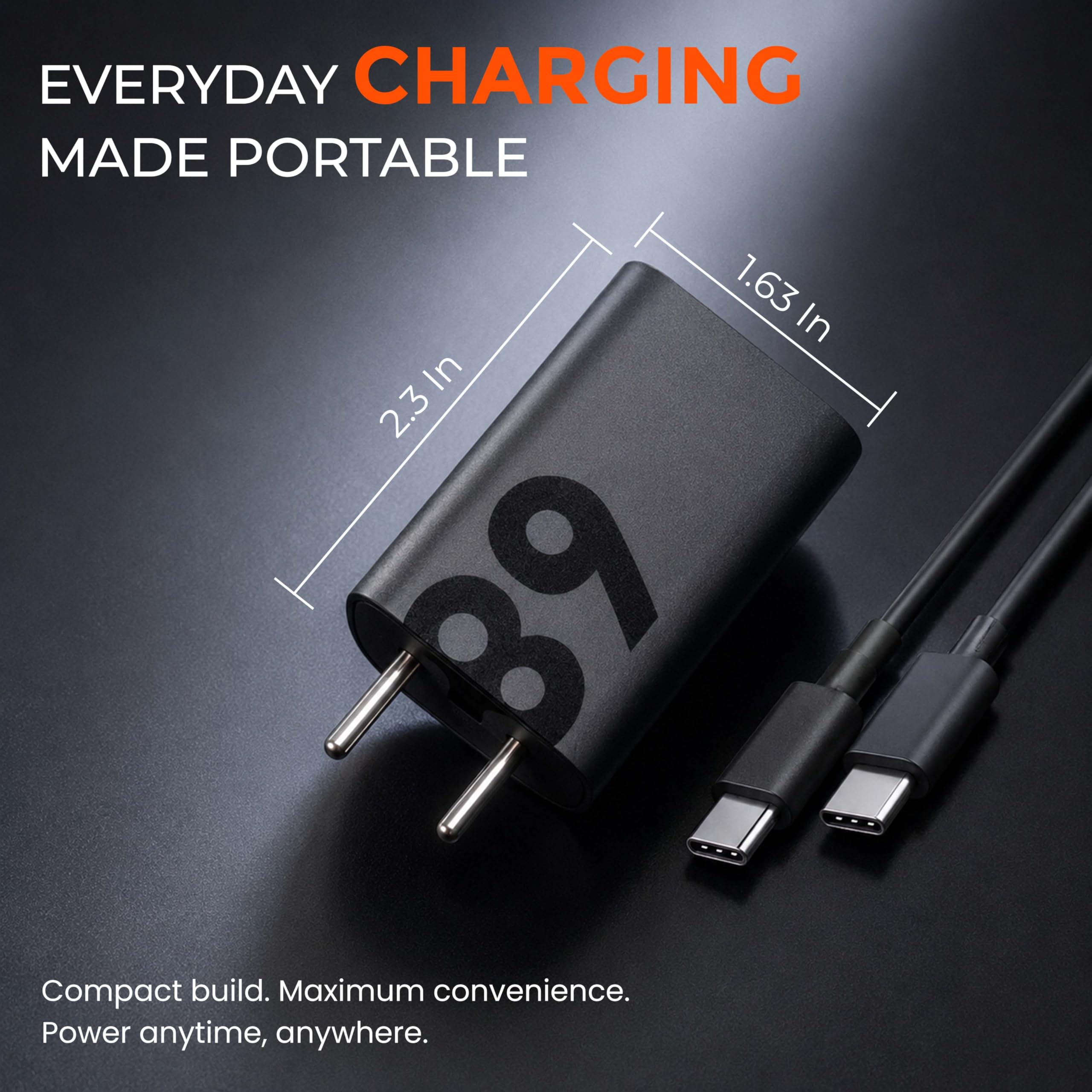 68W USB-C Turbo Power Charger, Fast Charging Adapter with 1m Type