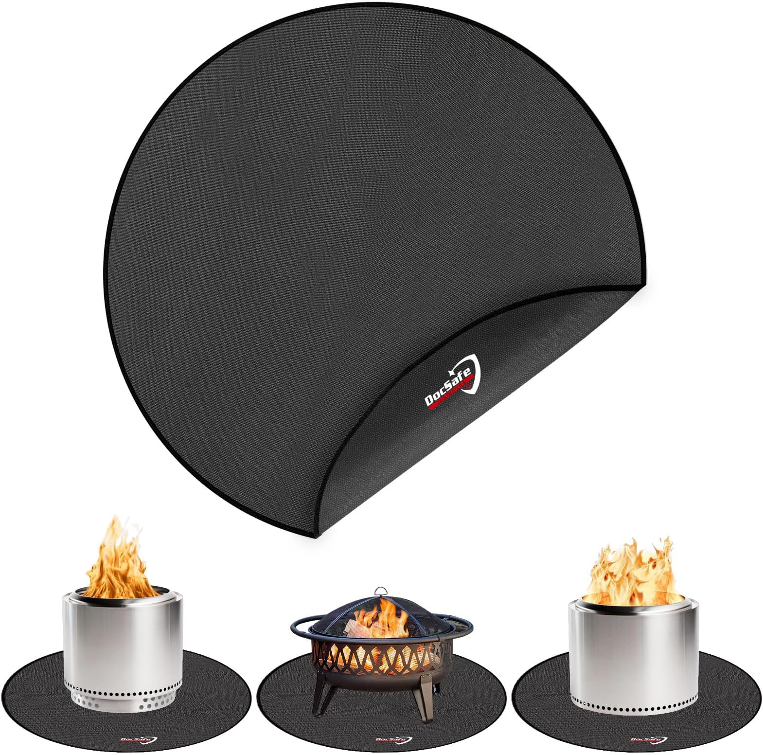 DocSafe 38" Round Fire Pit Mat for Solo Stove Accessories, 4-Layer Fireproof Under Grill Mat Heat Insulated Indoor Fireplace Pad Protector for Decks, Patios,Reusable Oil-Proof and Waterproof, Black