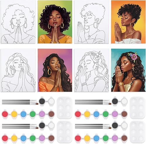 Vista 46 de VOCHIC Paquete de 4 kits de fiesta de 8 x 10 pulgadas, kit de pintura de lienzo predibujado para pintura para adultos, suministros de pintura